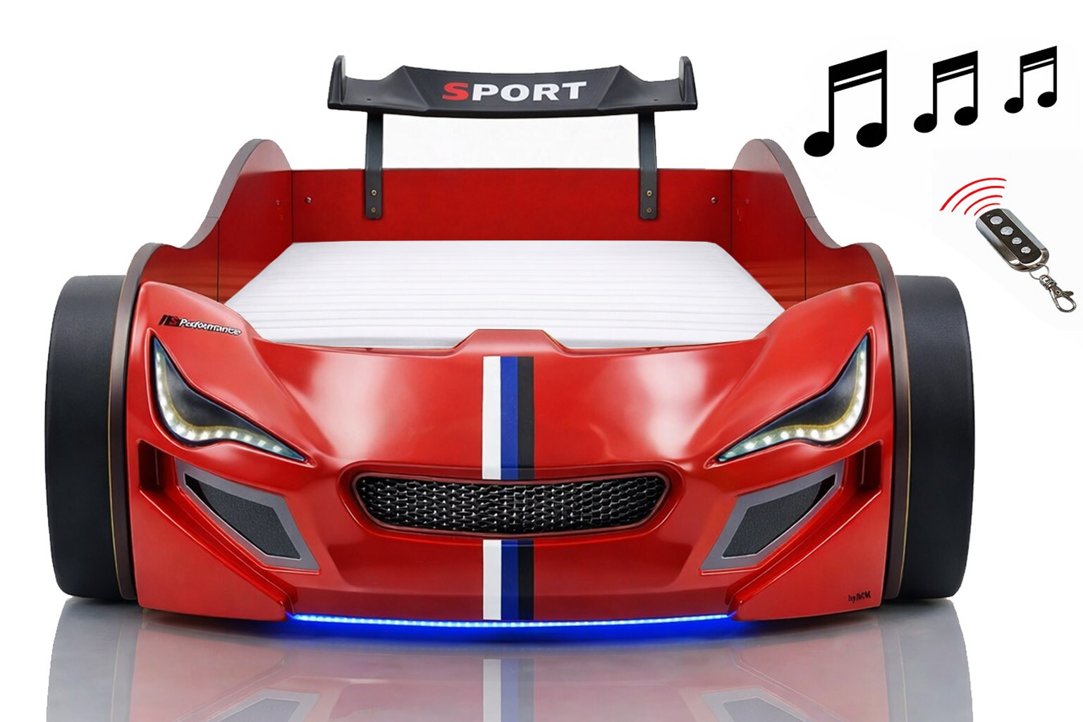 Autobett Kinder 90x200 Jungen LED Leuchte Unterbodenbeleuchtung Sound Fernbedienung