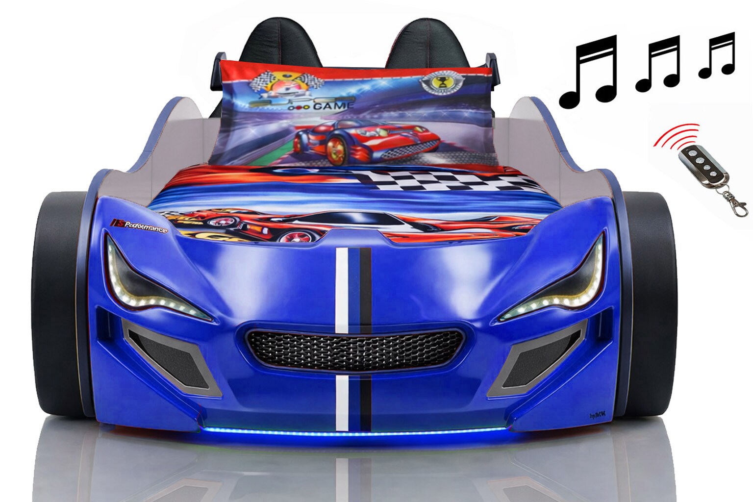 Autobett Kinder 90x200 Jungen LED Leuchte Unterbodenbeleuchtung Sound Fernbedienung