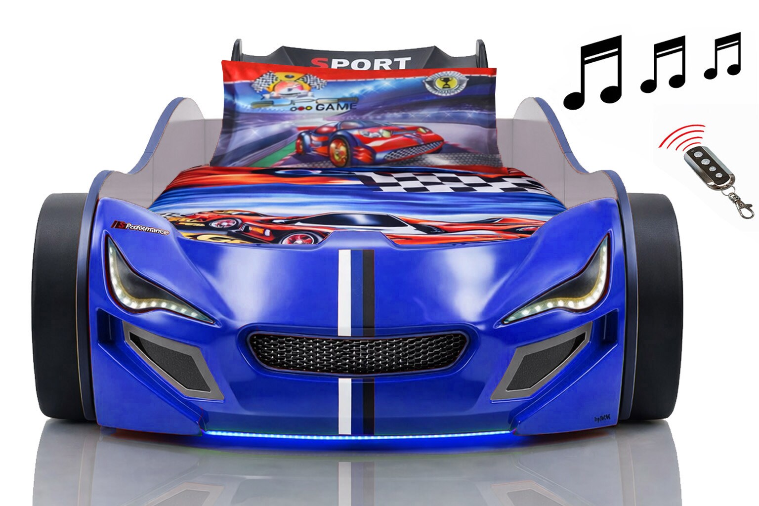 Autobett Kinder 90x200 Jungen LED Leuchte Unterbodenbeleuchtung Sound Fernbedienung