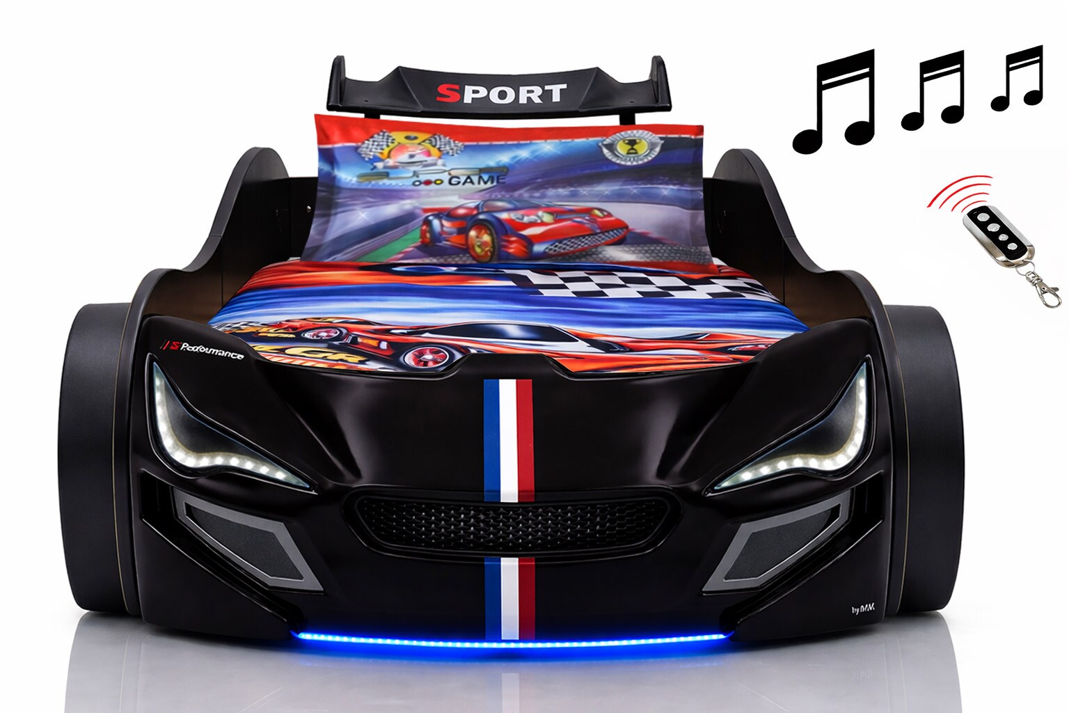 Autobett Kinder 90x200 Jungen LED Leuchte Unterbodenbeleuchtung Sound Fernbedienung