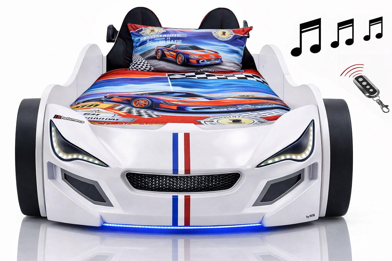 Autobett Kinder 90x200 Jungen LED Leuchte Unterbodenbeleuchtung Sound Fernbedienung 