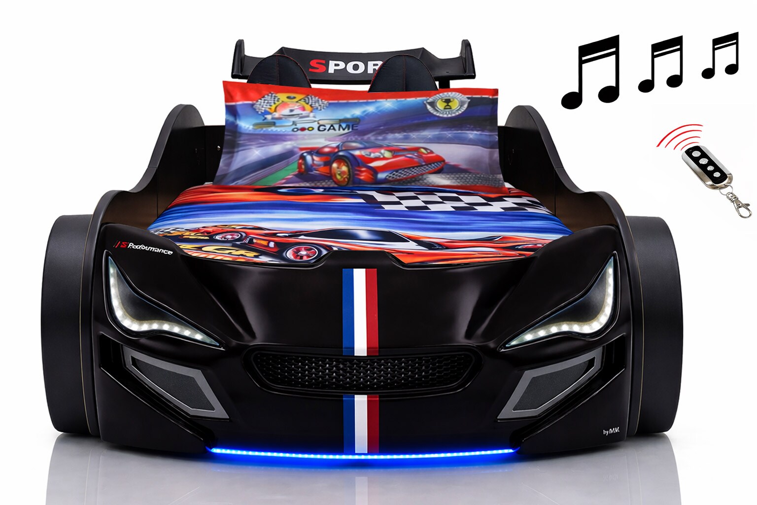 Autobett Kinder 90x200 Jungen LED Leuchte Unterbodenbeleuchtung Sound Fernbedienung