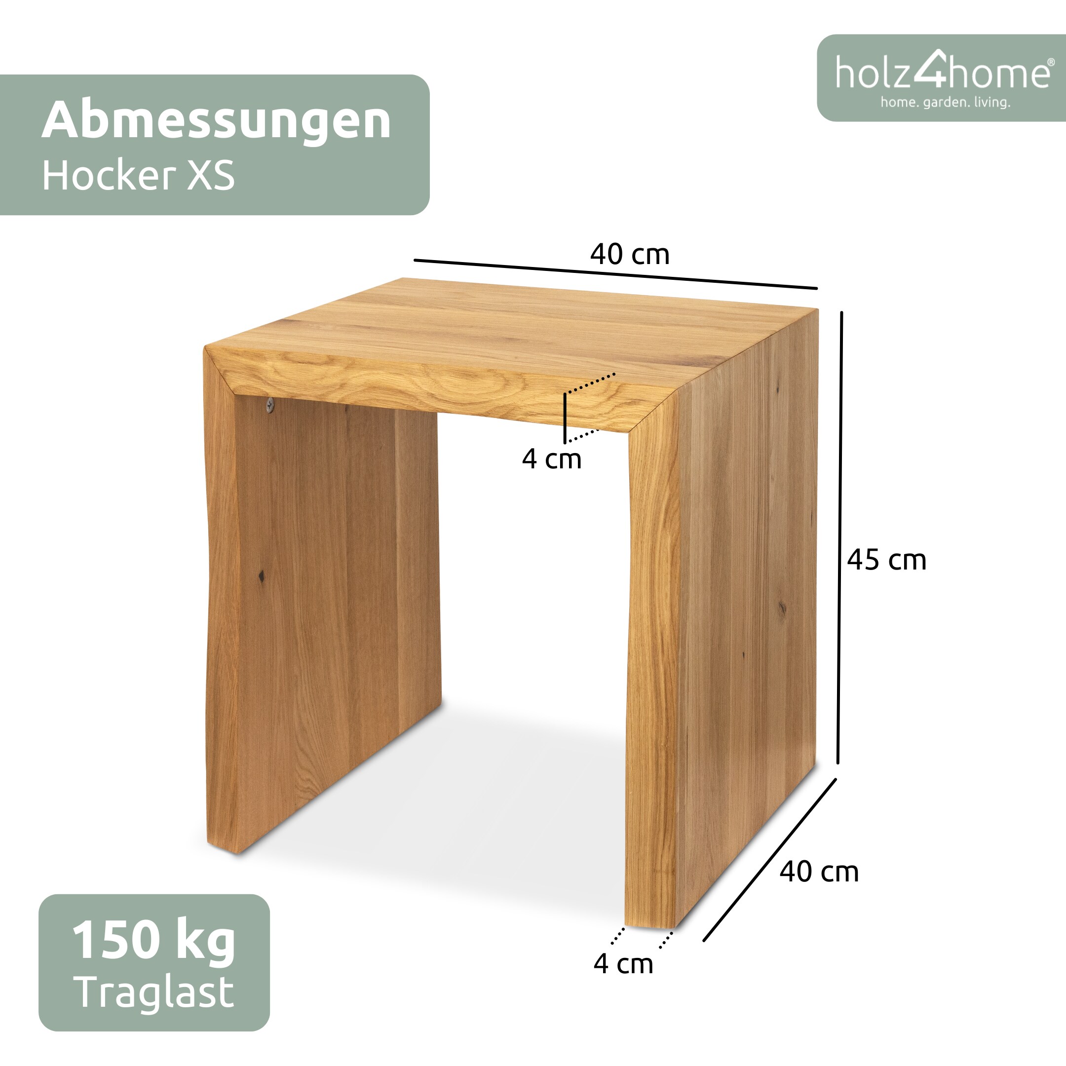 holz4home&reg; Massivholz Hocker I Bank aus Eiche mit Baumkante | XS - Bild 1