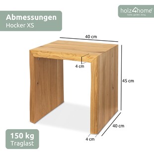 holz4home® Massivholz Hocker I Bank aus Eiche mit Baumkante | XS - Bild 1