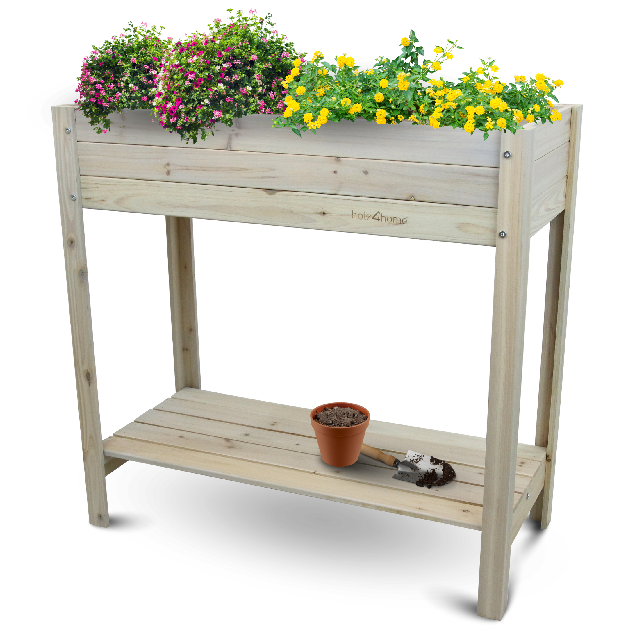 holz4home&reg; Hochbeet mit Ablage | Grauweiss - Bild 1