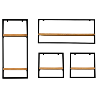 holz4home® 4-tlg. Wandregale in schwarz gerahmt | mit Baumkante | Natur - Bild 1