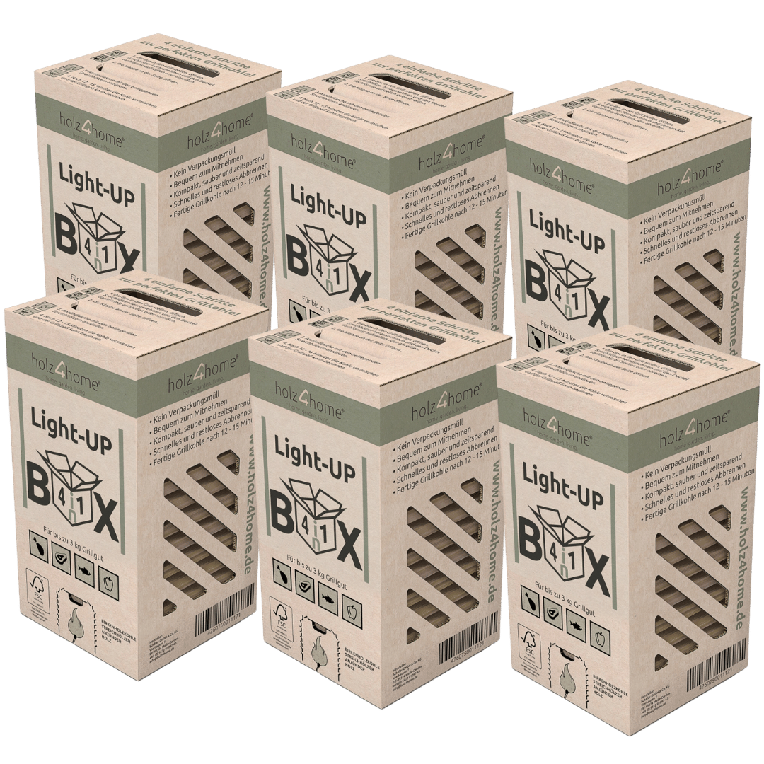 holz4home&reg; Light-UP-Box 4in1 Grillbox Grillkohle Grillholzkohle | 6x LightUP Box - Bild 1