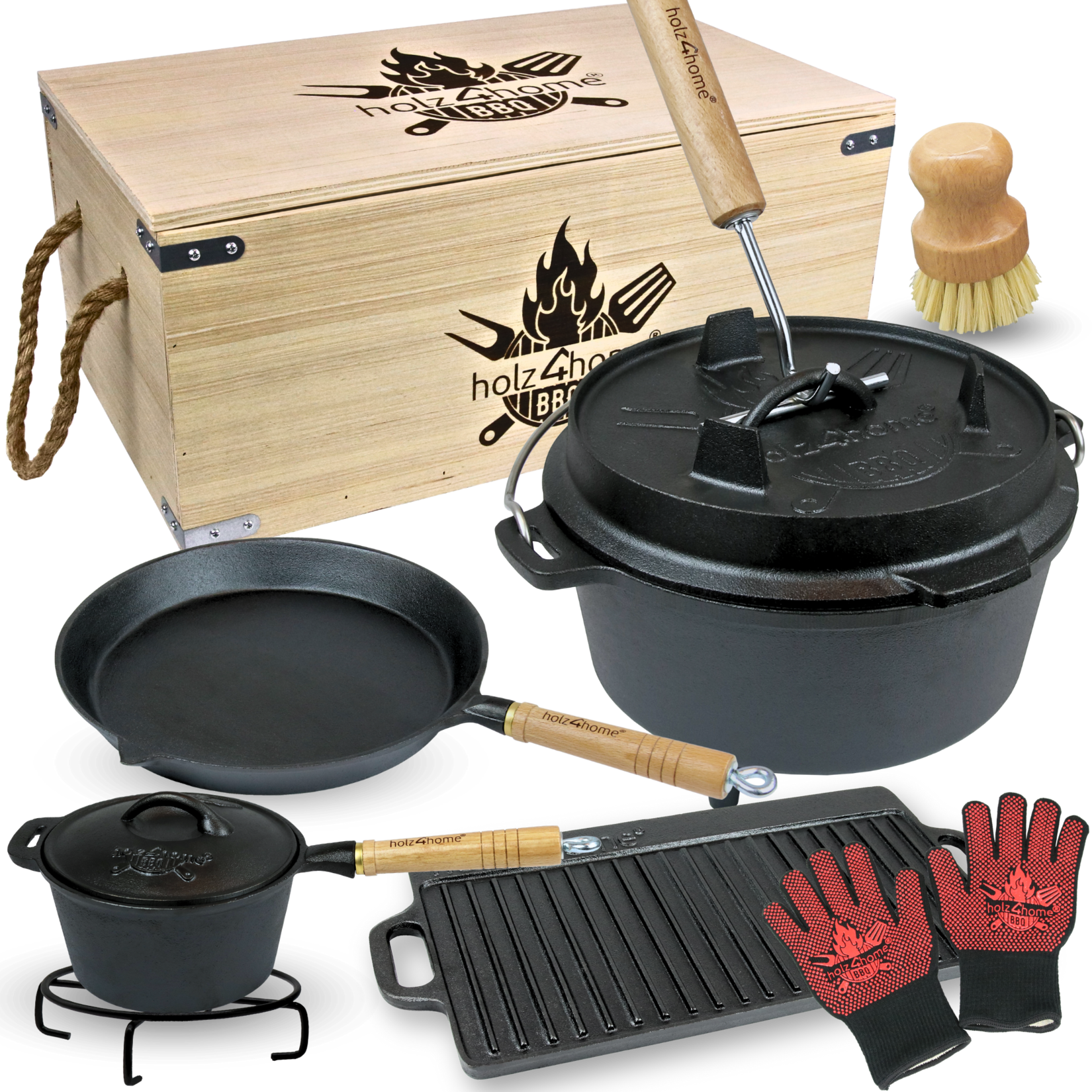 holz4home® 4,7 Liter Dutch Oven Set 9-teilig | 04260750013828
