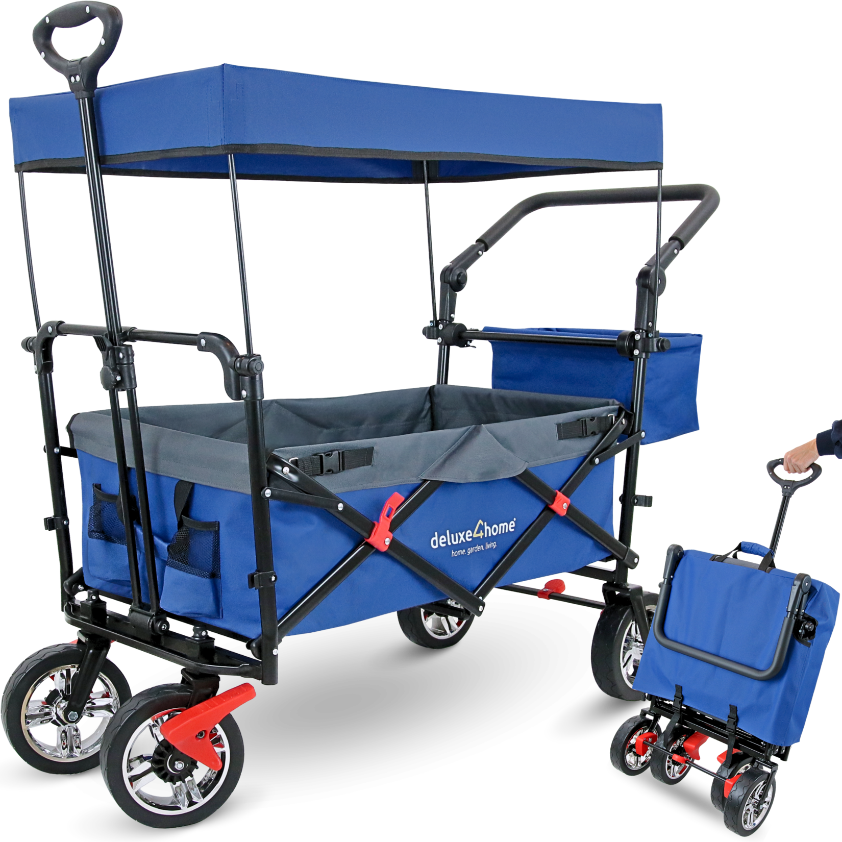 deluxe4home® Bollerwagen   Transportwagen faltbar mit Dach   Blau/Grau | 04260750012876