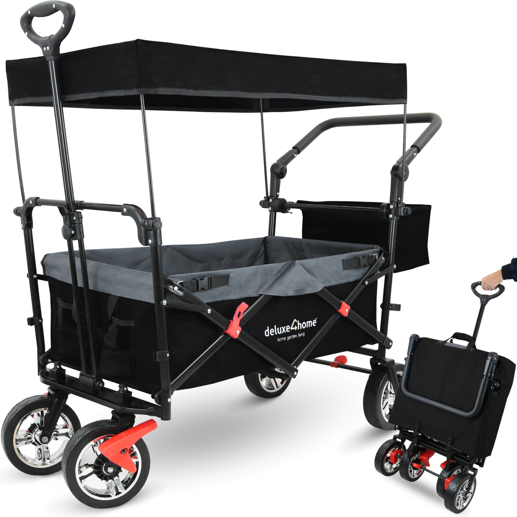 deluxe4home® Bollerwagen   Transportwagen faltbar mit Dach   Schwarz/Grau | 04260750012883