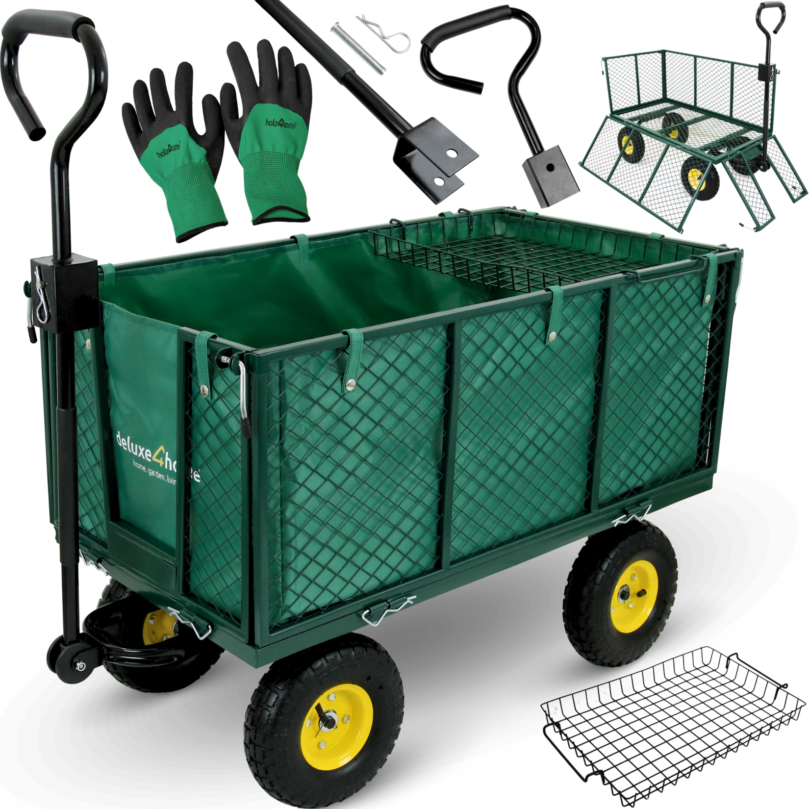 deluxe4home® Bollerwagen   Transportwagen inkl. Handschuhe   Gruen | 04260750012869