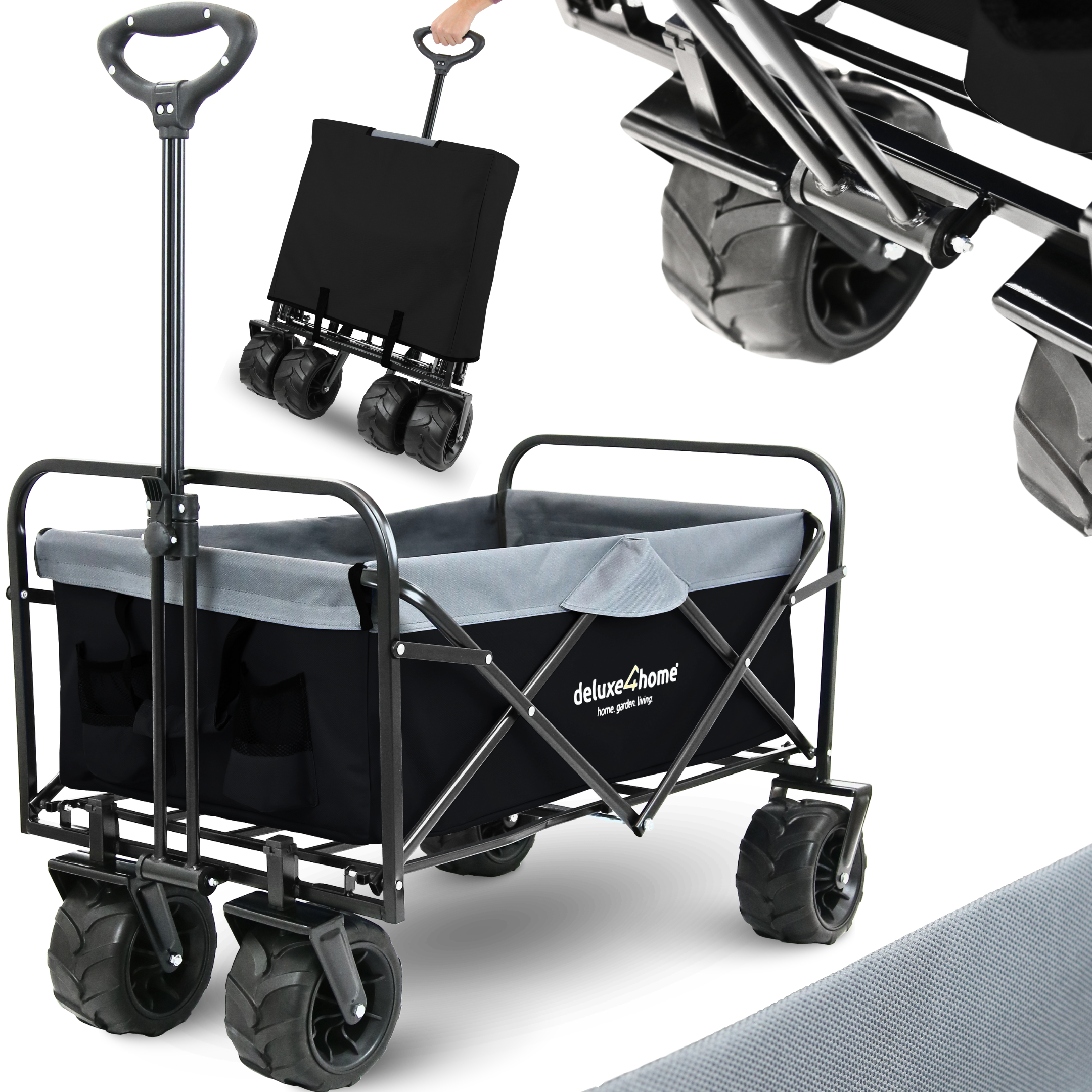 deluxe4home&reg; Bollerwagen mit breiten Reifen | Schwarz/Grau - Bild 1