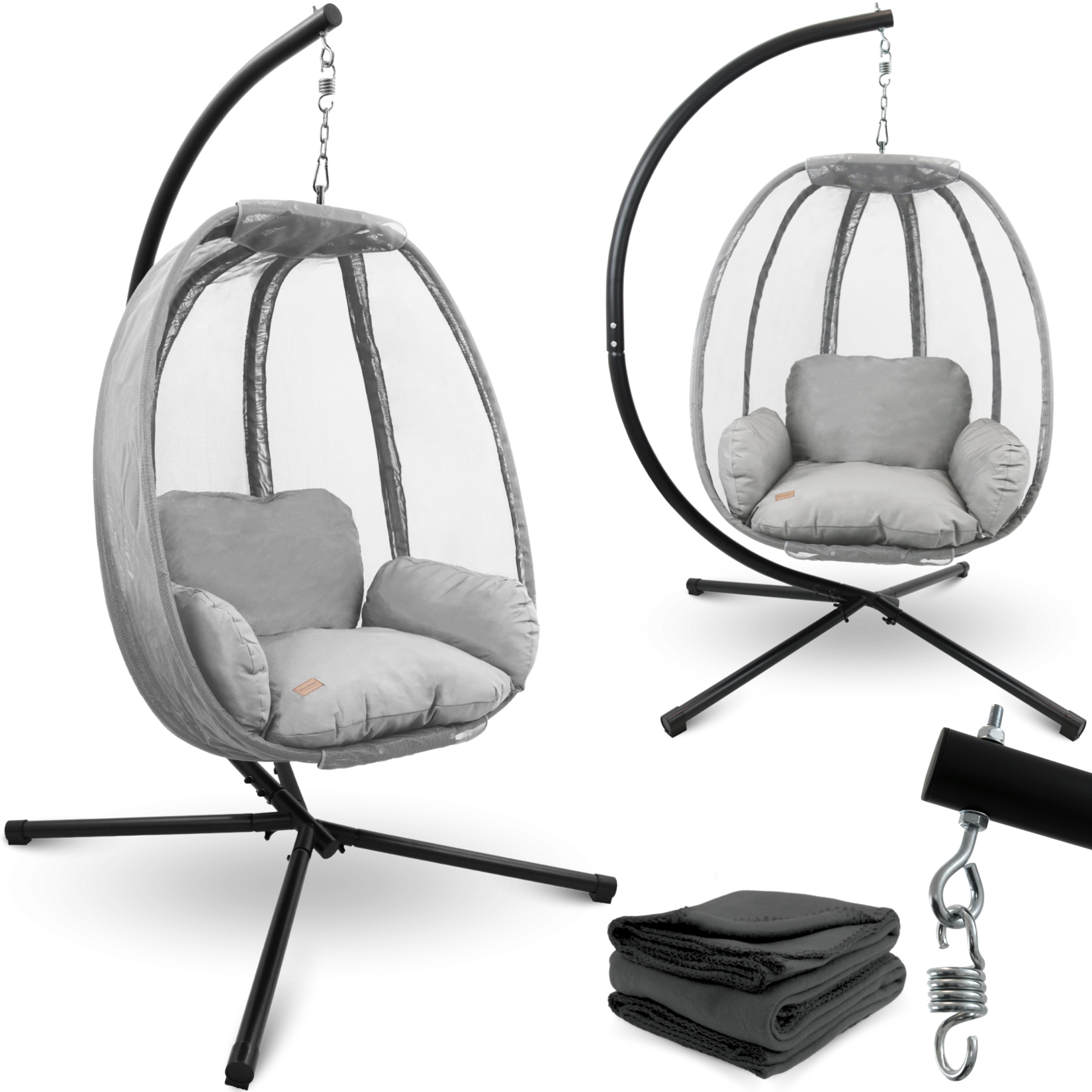 deluxe4home® Hängesessel mit Gestell I Indoor & Outdoor inkl. Kuscheldecke   Hellgrau | 04260750012913