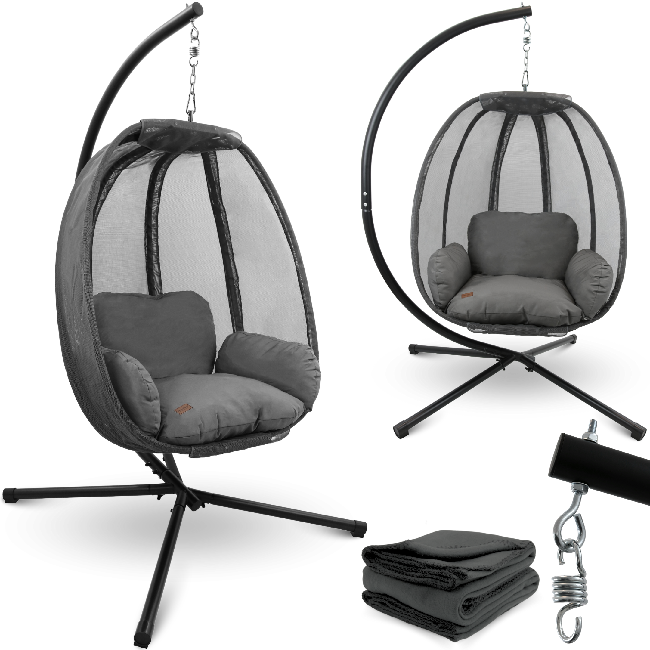 deluxe4home&reg; H&auml;ngesessel mit Gestell I Indoor & Outdoor inkl. Kuscheldecke | Anthrazit - Bild 1