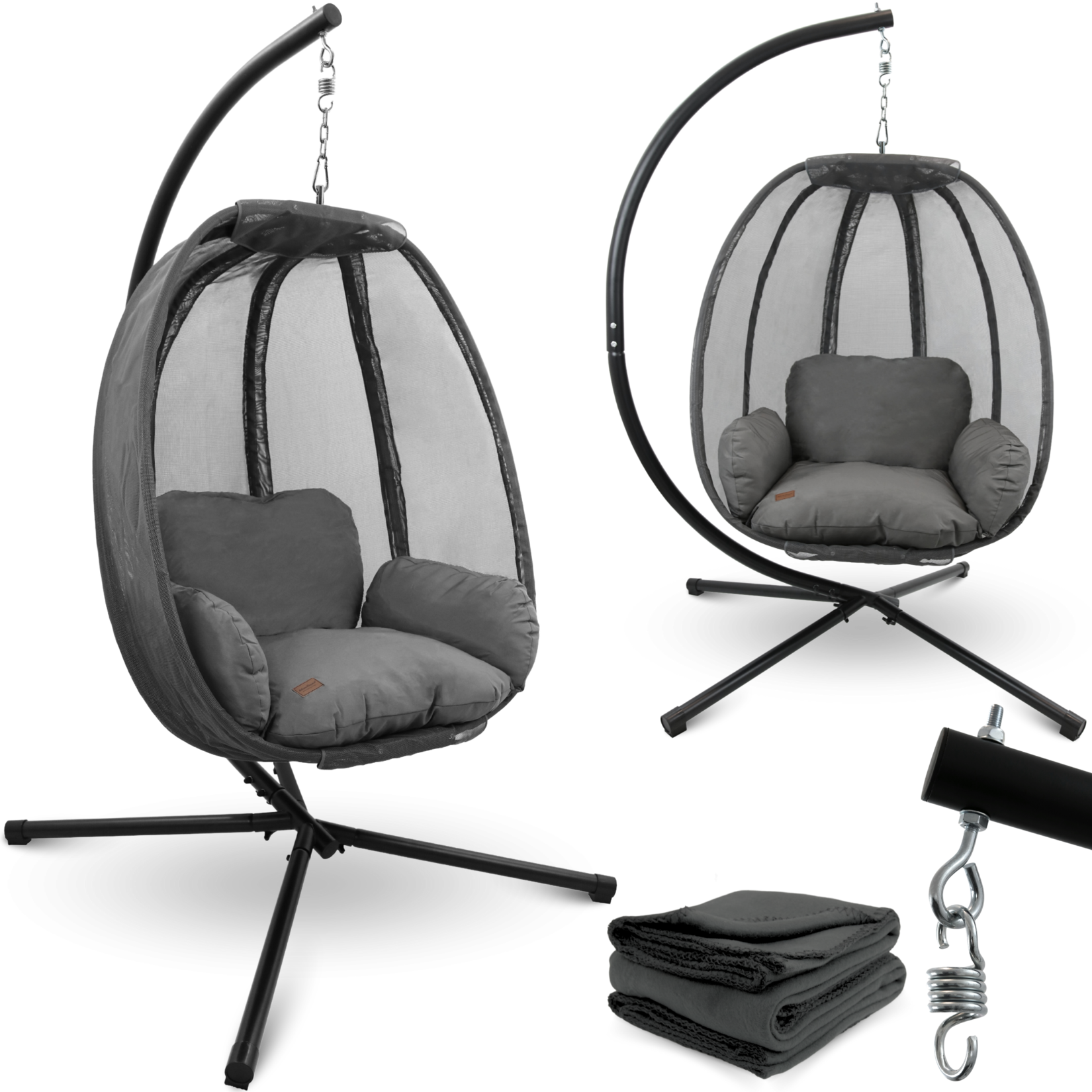 deluxe4home® Hängesessel mit Gestell I Indoor & Outdoor inkl. Kuscheldecke   Anthrazit | 04260750012920
