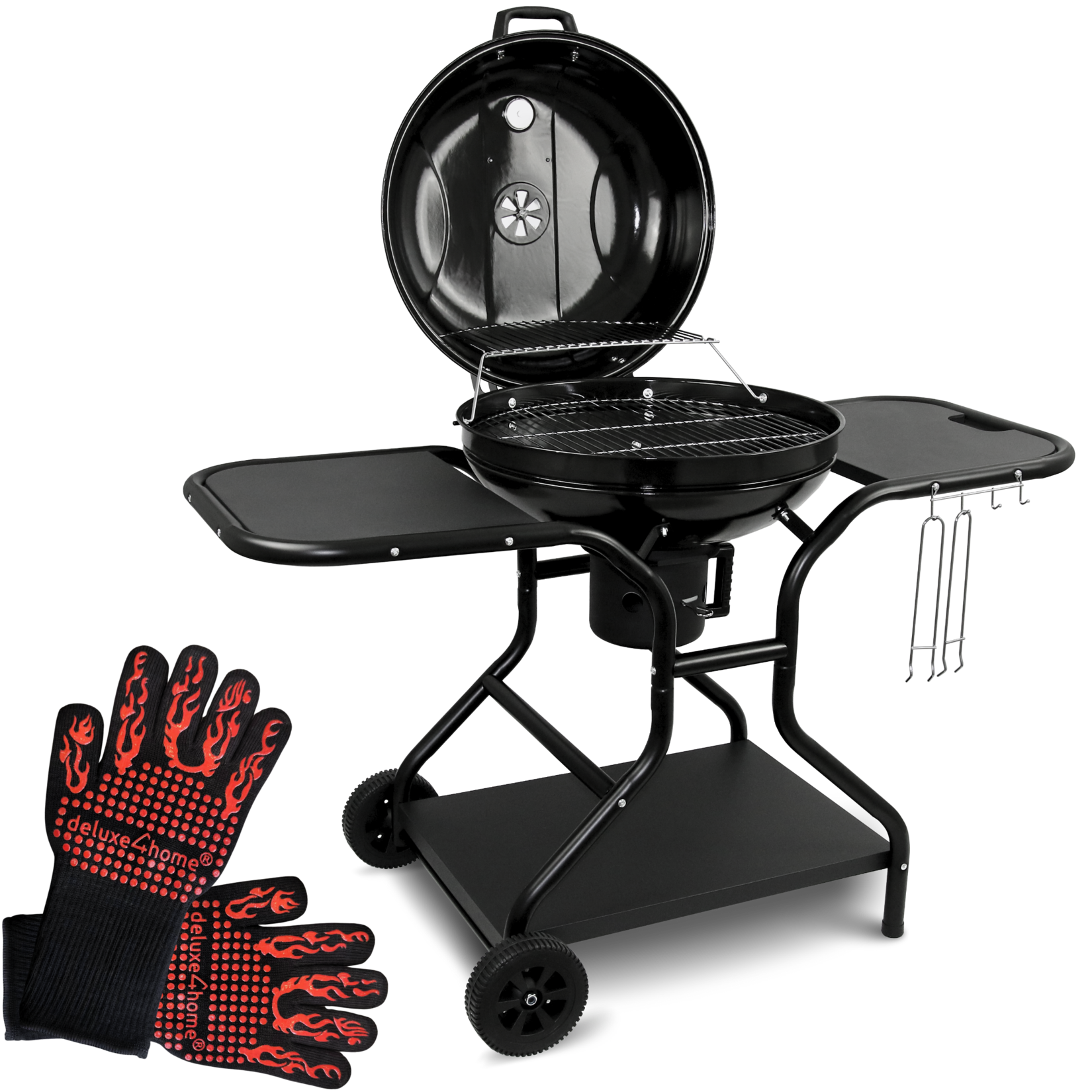 deluxe4home® BBQ Kugelgrill mit zwei Ablagen und Grillhandschuhen | 04260750014146