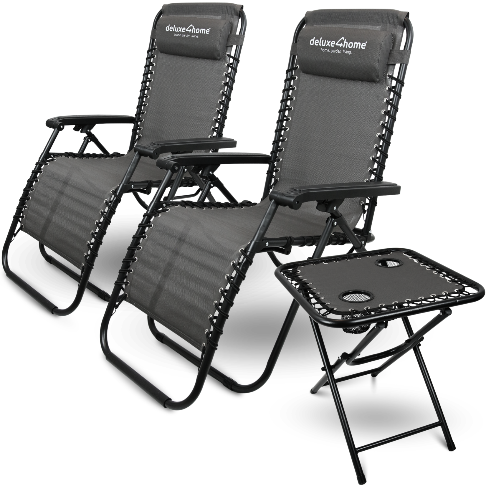 deluxe4home® Liegestühle mit Klapptisch faltbar mit gepolsterter Kopflehne | 04260750014061