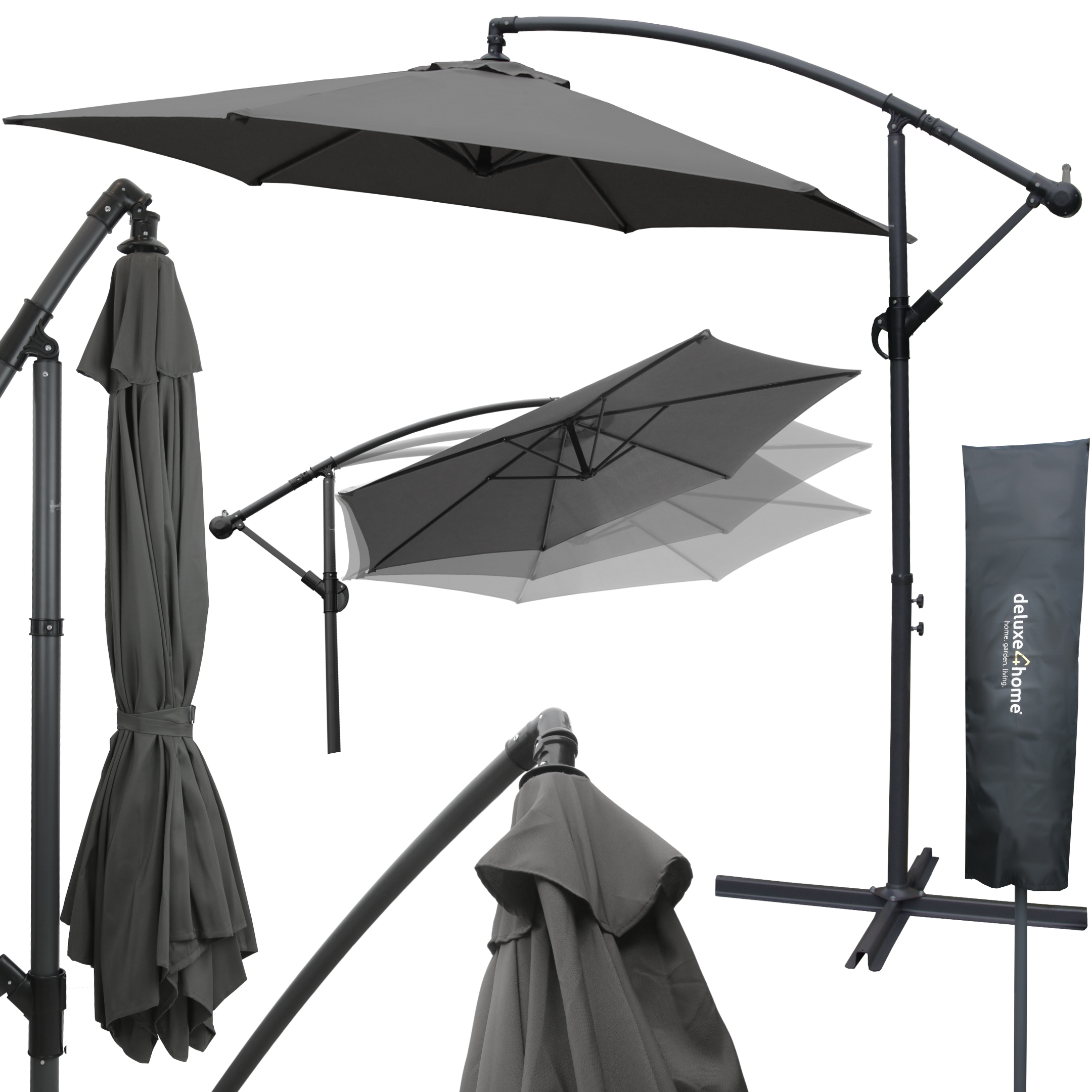 deluxe4home&reg; Sonnenschirm Ampelschirm mit St&auml;nder Durchmesser 270cm | Anthrazit - Bild 1