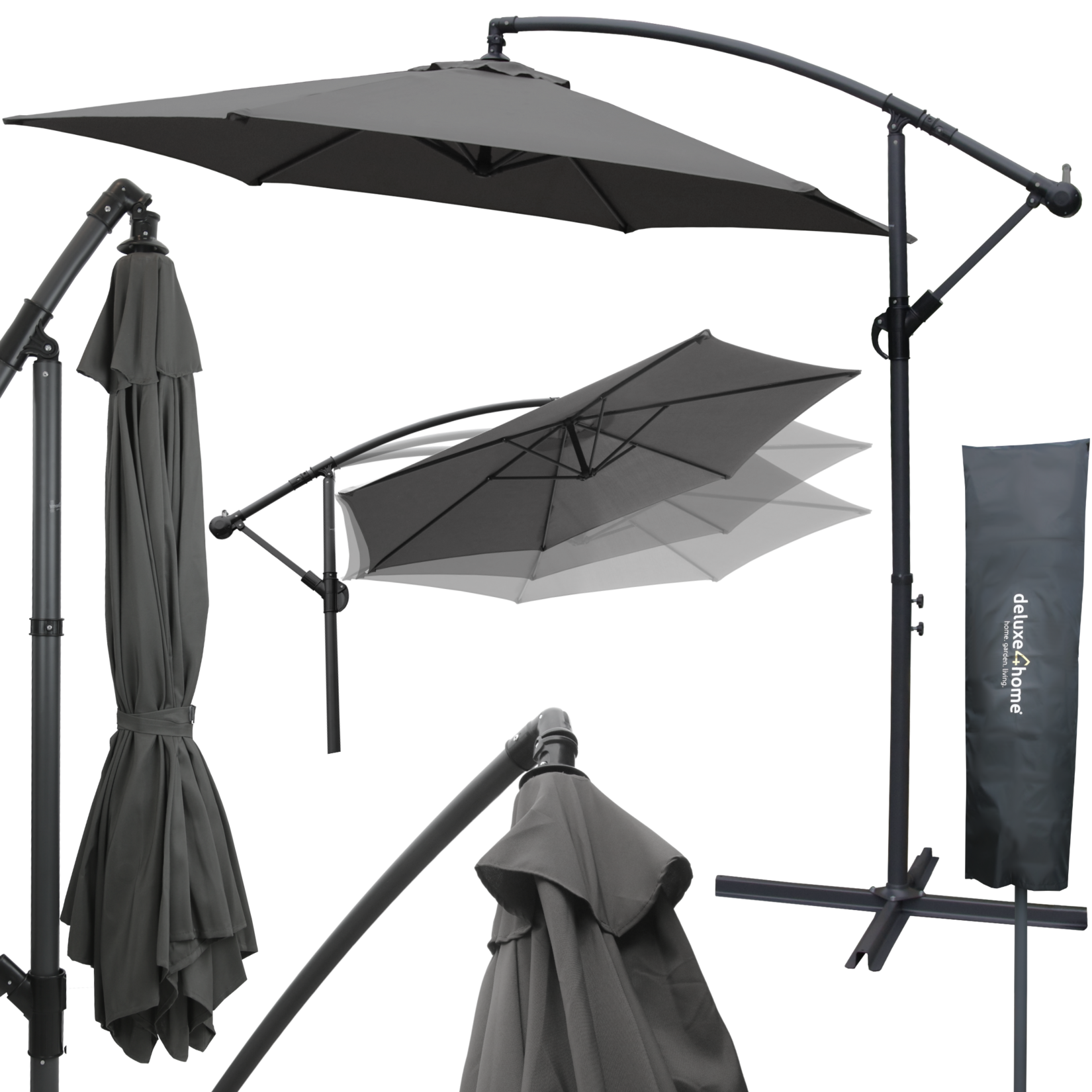 deluxe4home® Sonnenschirm Ampelschirm mit Ständer Durchmesser 270cm   Anthrazit | 04260750014016