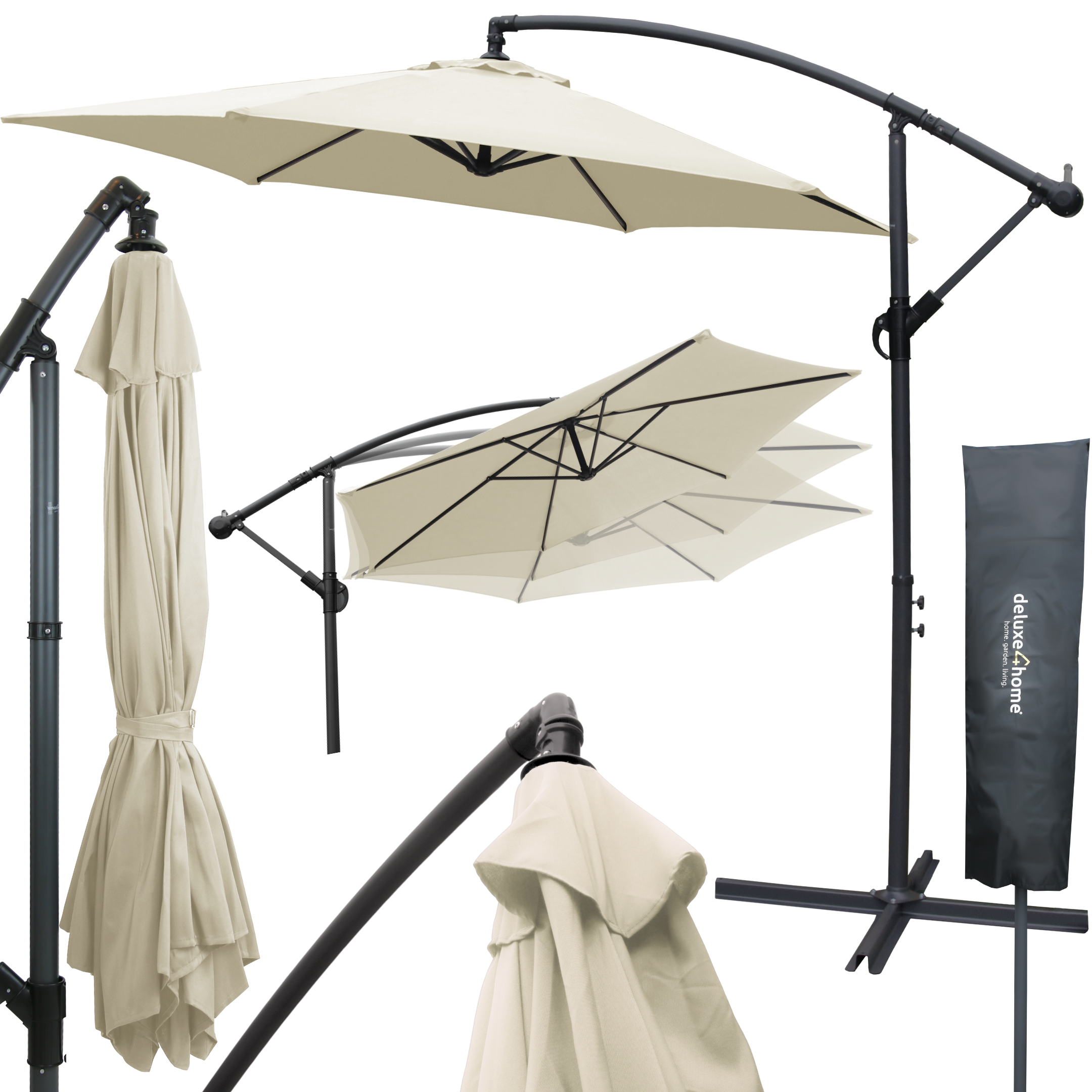 deluxe4home&reg; Sonnenschirm Ampelschirm mit St&auml;nder Durchmesser 270cm | Creme - Bild 1