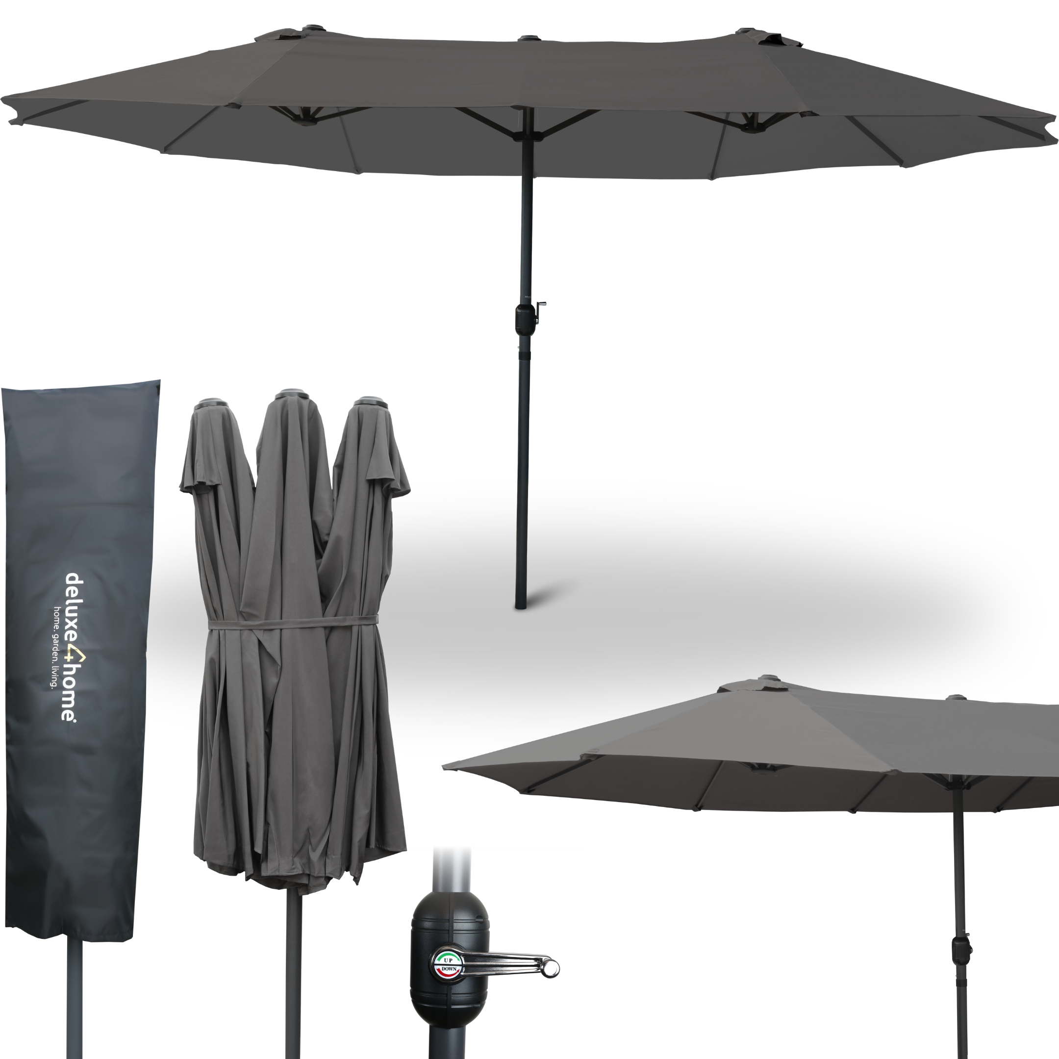 deluxe4home&reg; XXL Doppelsonnenschirm 450cm x 260cm mit Handkurbel | Anthrazit - Bild 1