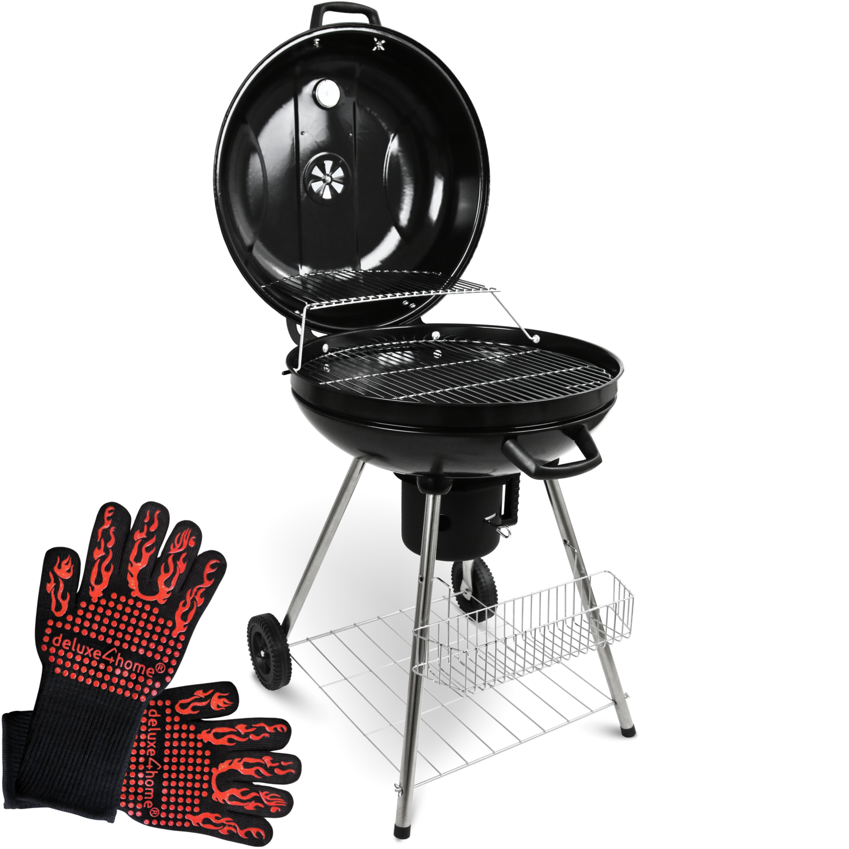 deluxe4home® BBQ Kugelgrill mit Ablage und Handschuhen | 04260750014153
