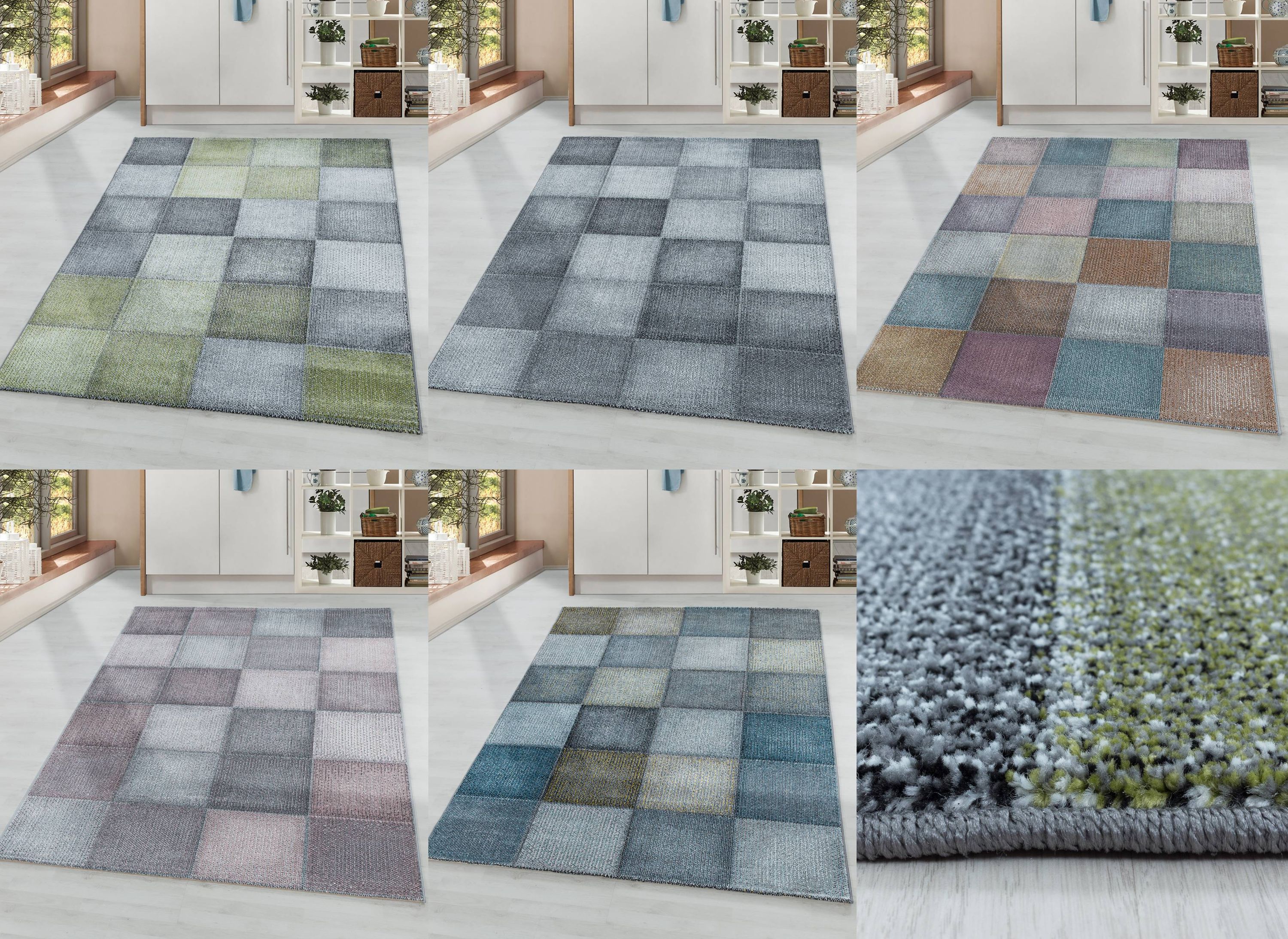 Moderner Designer Kurzflor Teppich - Karo Design f&uuml;r Wohnzimmer, Schlafzimmer - Bild 1