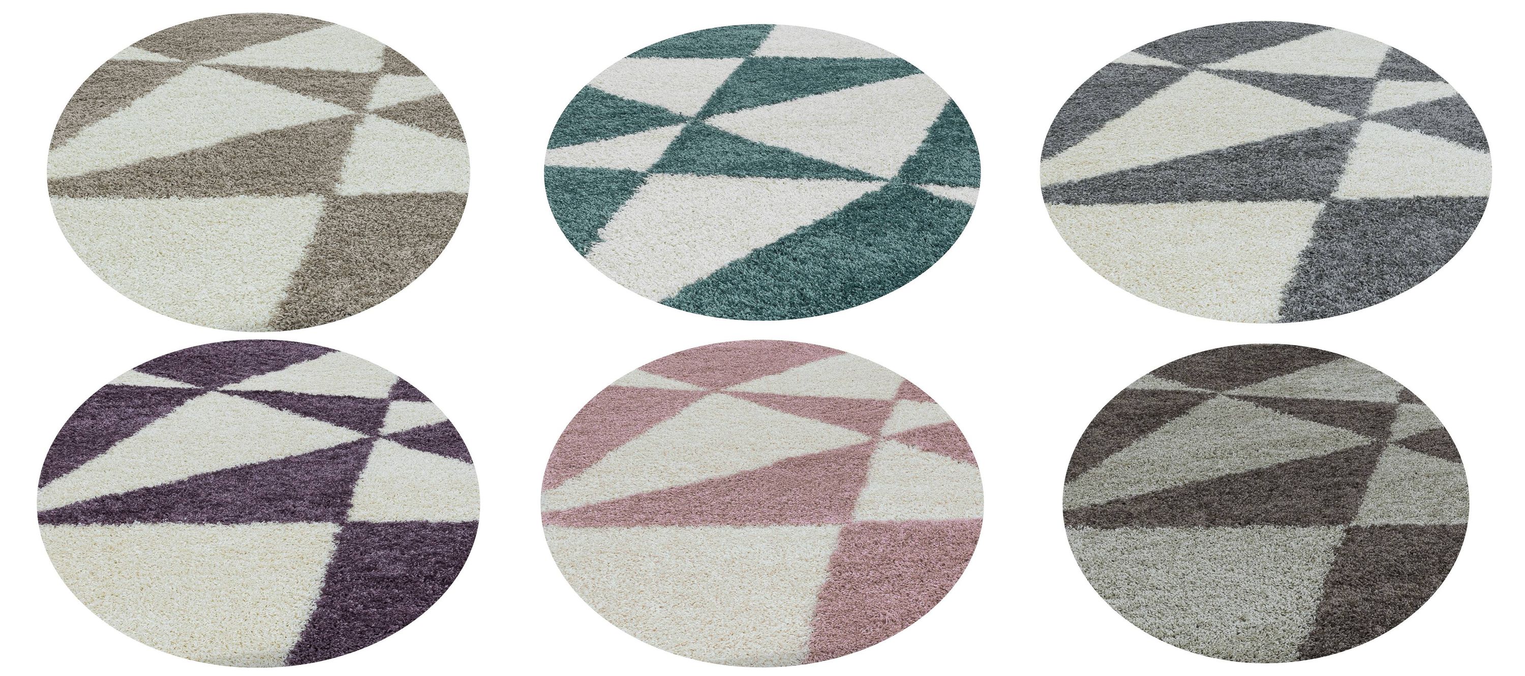 Stilvoller Runde Hochflor Teppich, Modernes geometrisches Design, Shaggy Teppich - Bild 1