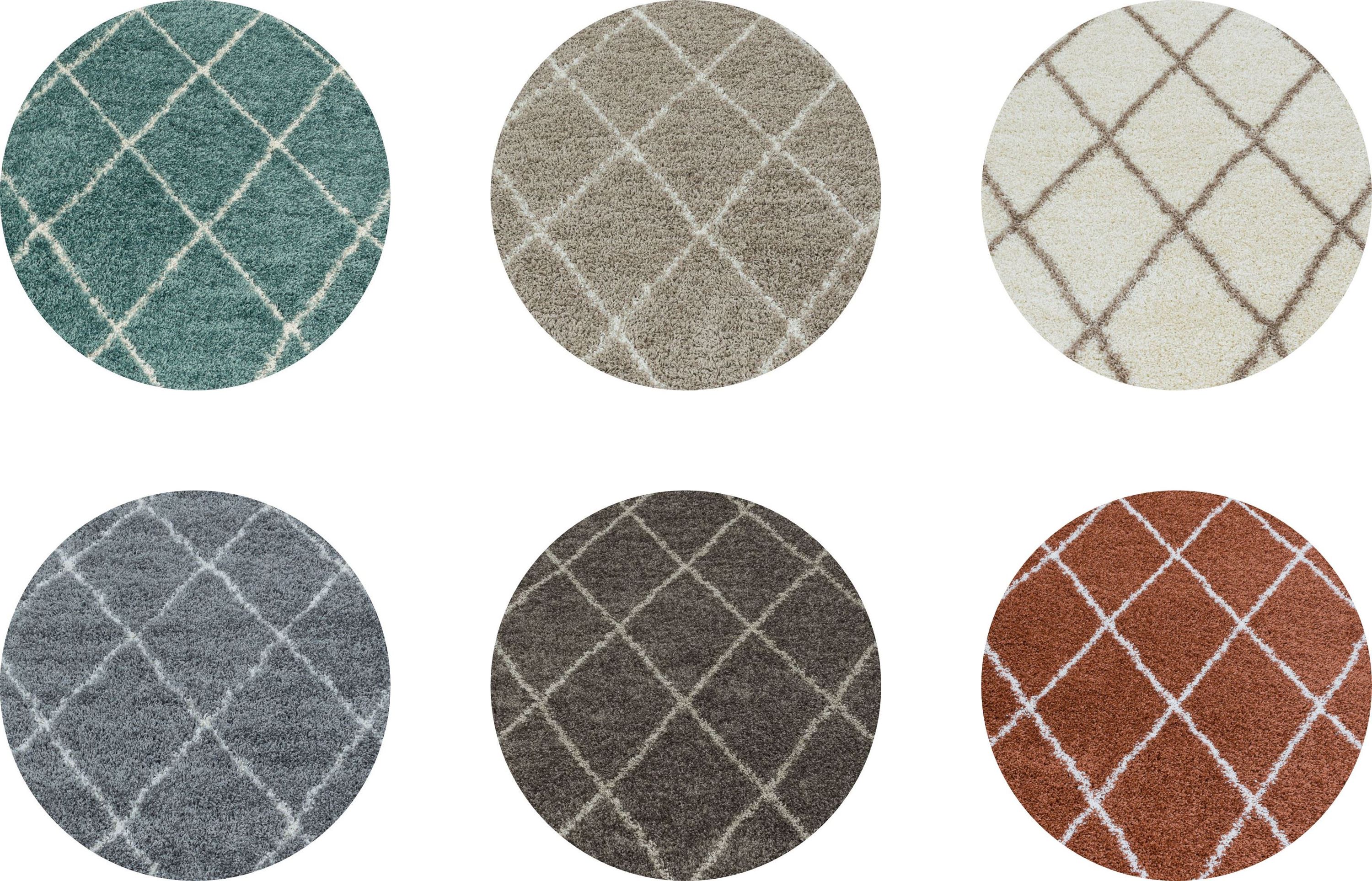 Moderner Runder Hochflor Teppich - Skandinavischer Stil mit Rautenmuster - Bild 1