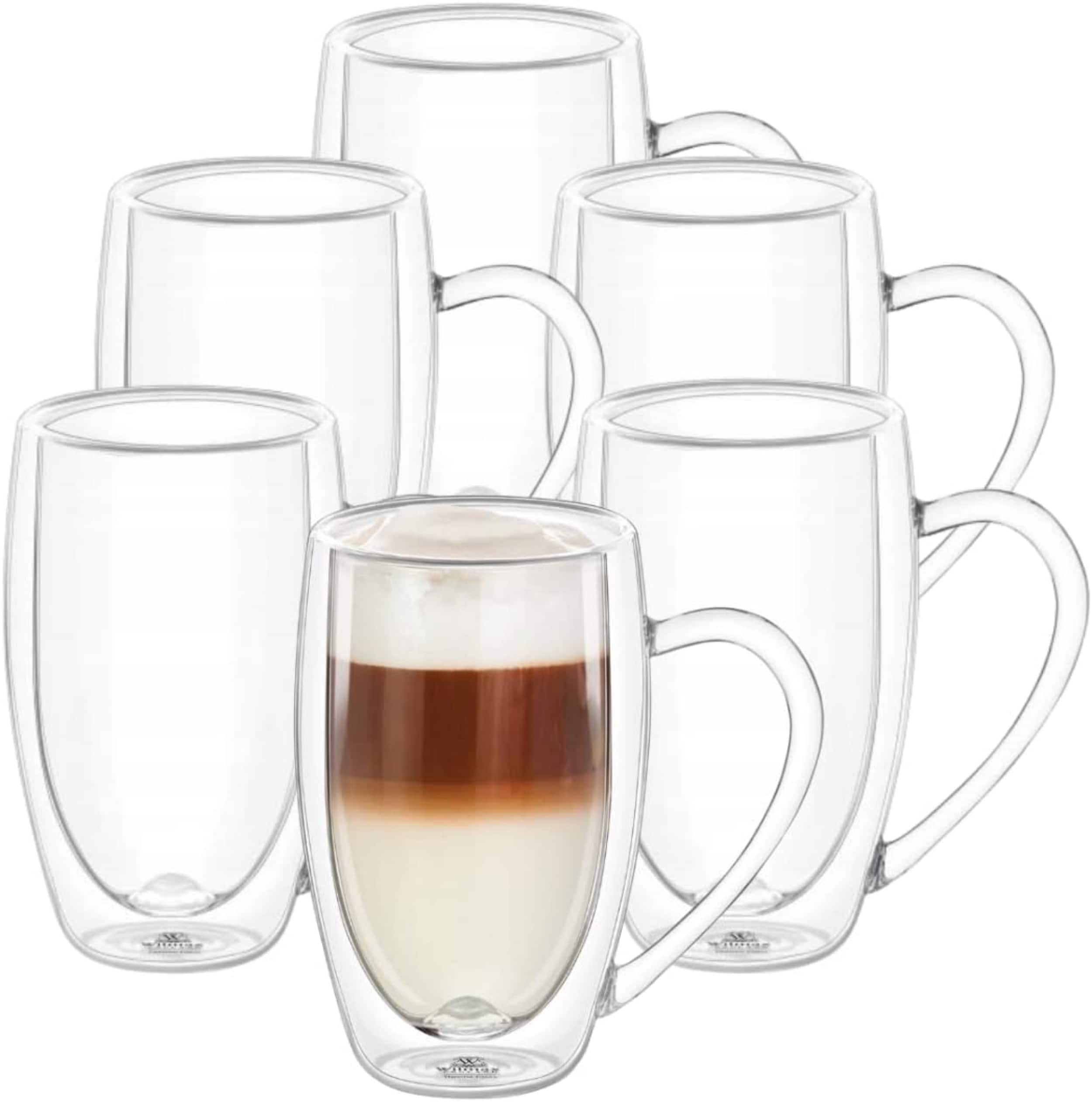 Doppelwandige Thermogl&auml;ser mit Henkel, 6er-Set, 500 ml, Gl&auml;ser Set, Kaffeegl&auml;ser - Bild 1