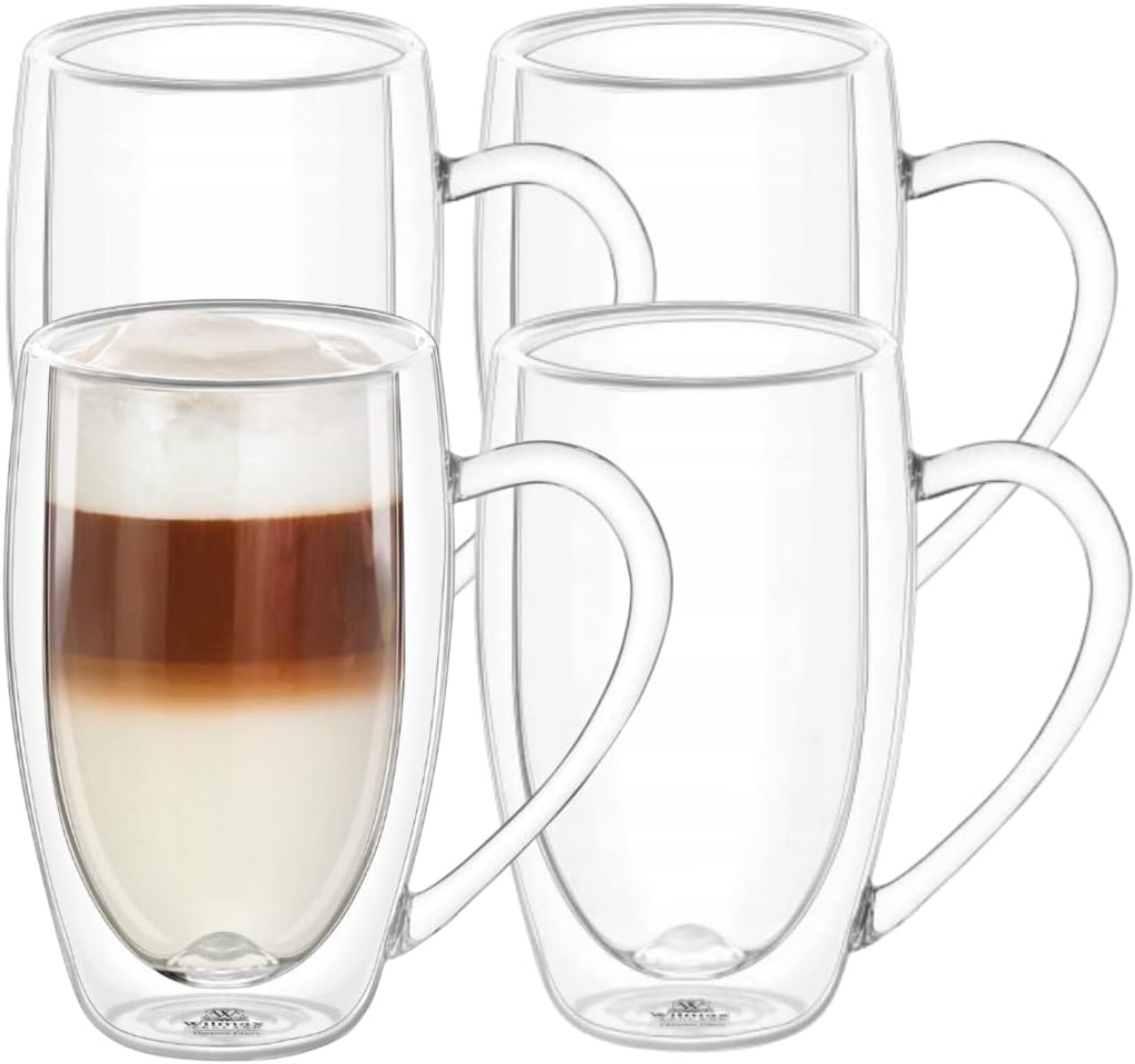 Doppelwandige Thermogläser mit Henkel, 4er-Set, , Gläser Set, Kaffeegläser