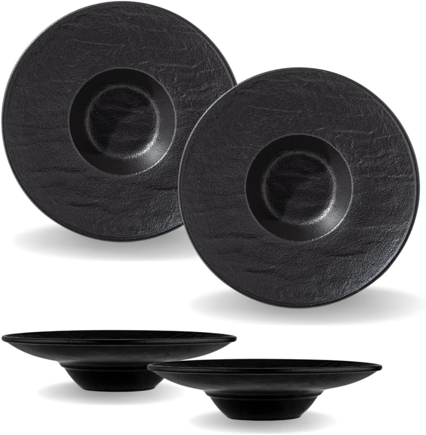 Tiefe Schalen -  27 cm / 250 ml   Schwarze Pastateller, Natursteintextur