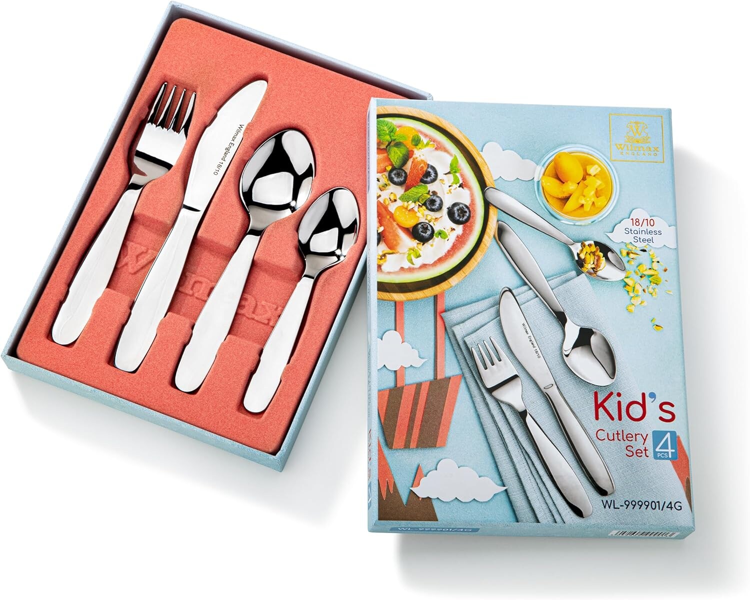 Kinderbesteck-Set aus Edelstahl 18/10 mit ergonomischem Design, 4-teilig