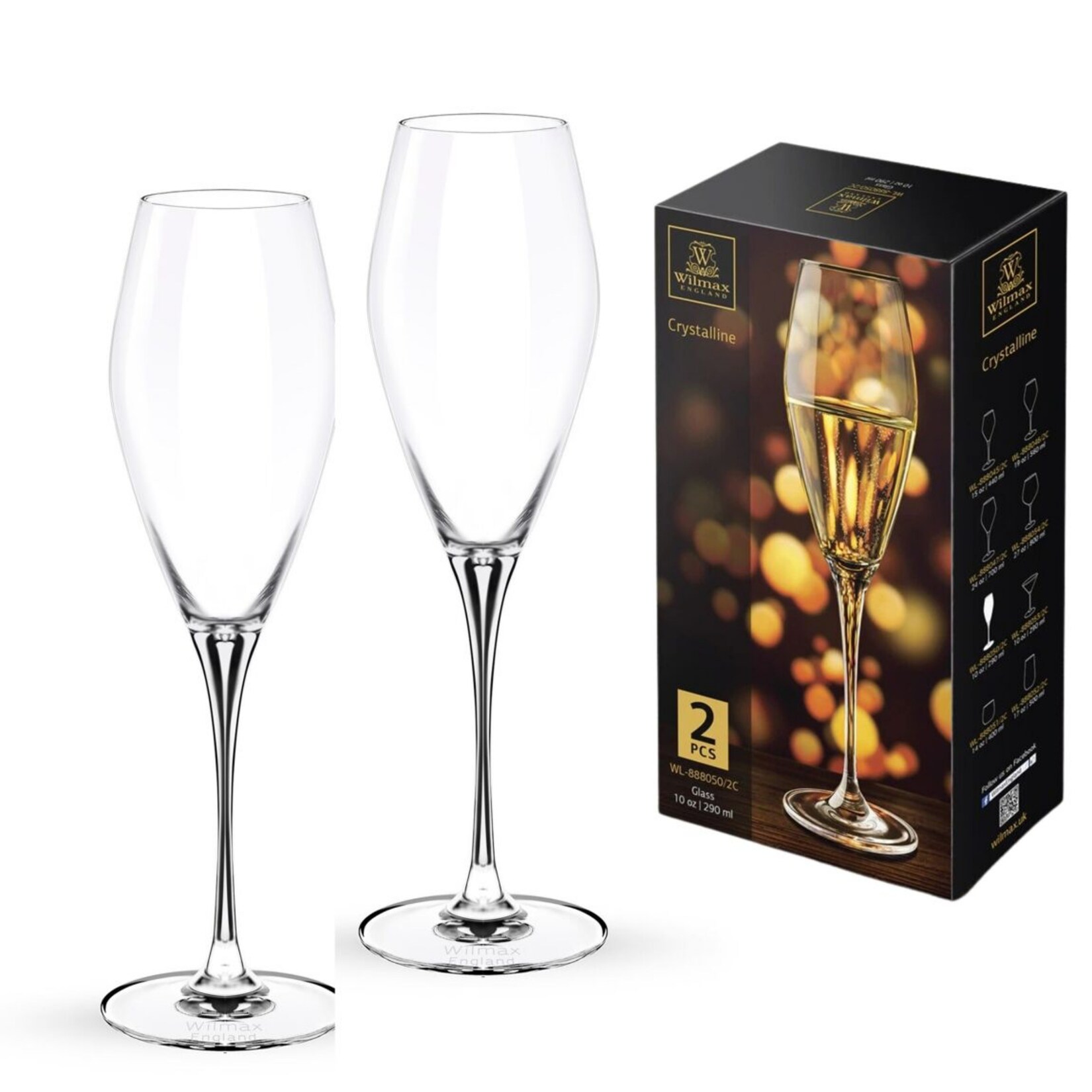 Elegantes Kristall-Champagnerflöten-Set, 2 Stück – Hochwertiges Kristallglas, 290 ml, 100 % bleifrei, in Geschenkbox | 05054428880503