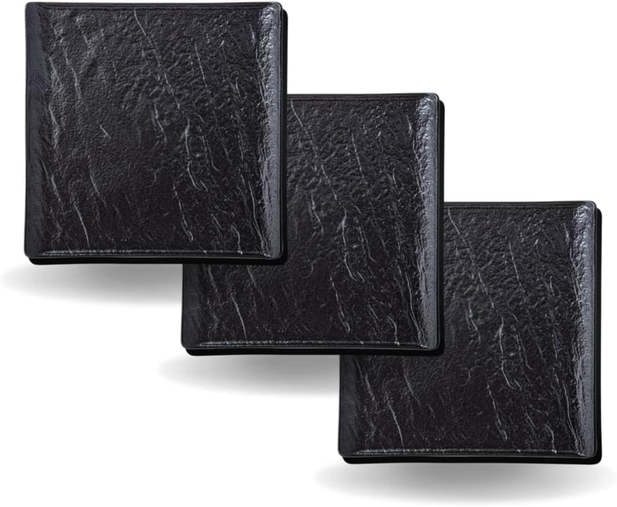 Wilmax Quadratische Teller 3er Set Schwarz - Natursteinoptik Porzellan - Bild 1