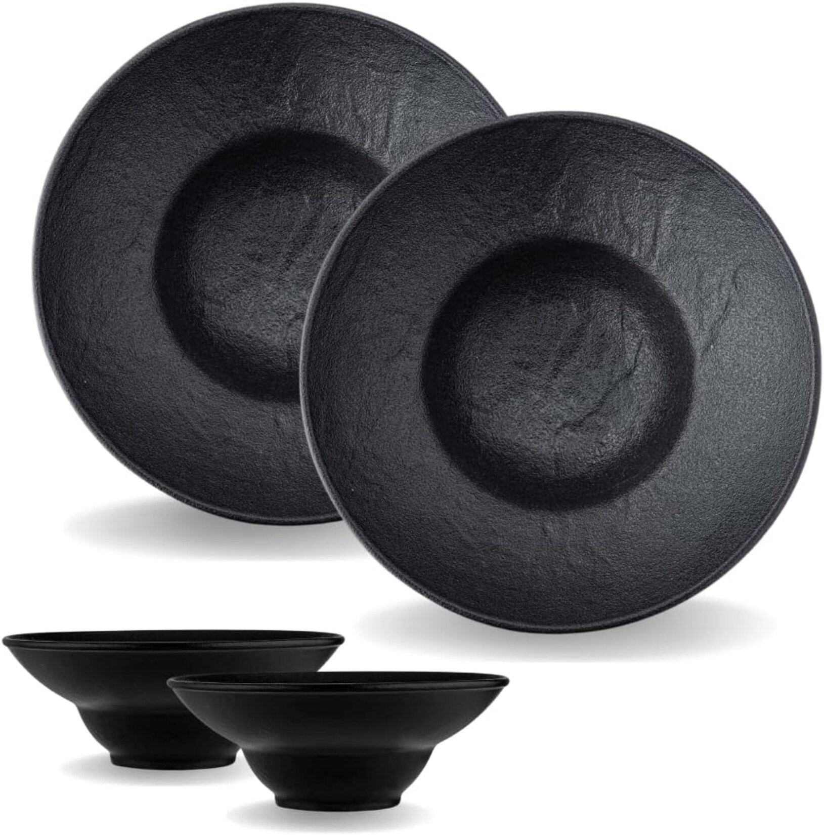 Wilmax Tiefe Teller 22,5 cm -  - 2er Set - Schwarz - Natursteinoptik
