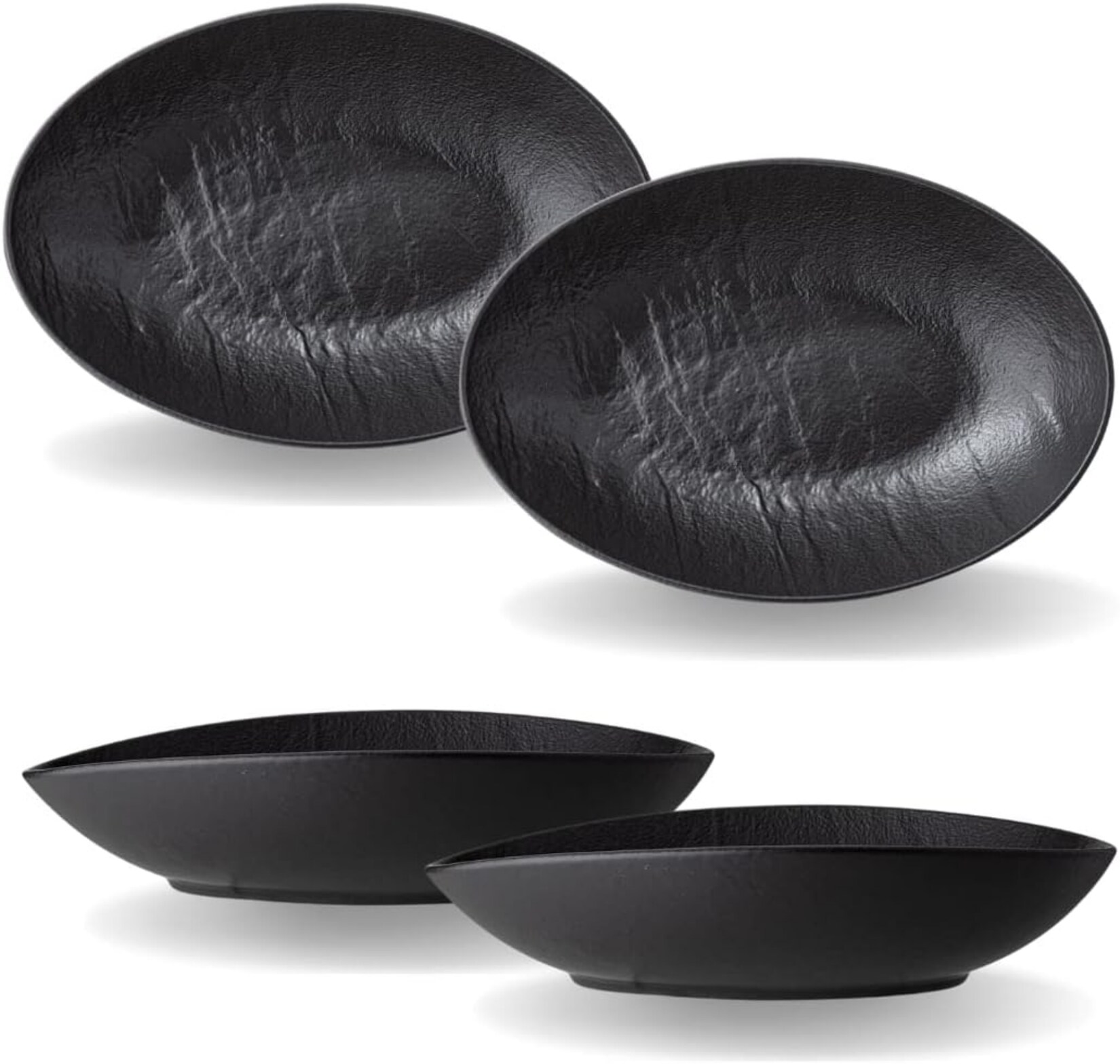 Wilmax Ovale Schalen 14,4 cm -  - 2er Set - Schwarz - Natursteinoptik