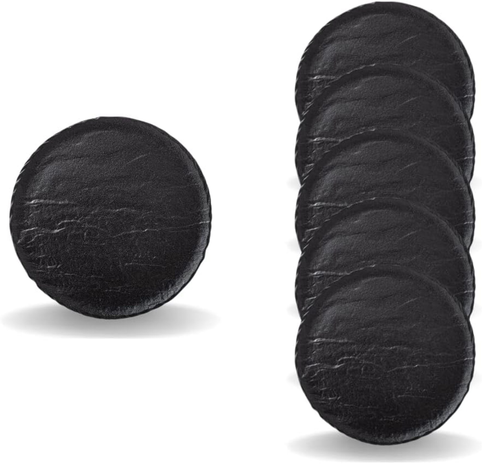 Wilmax Runde Teller 15 cm - 6er Set - Schwarz - Natursteinoptik - Bild 1