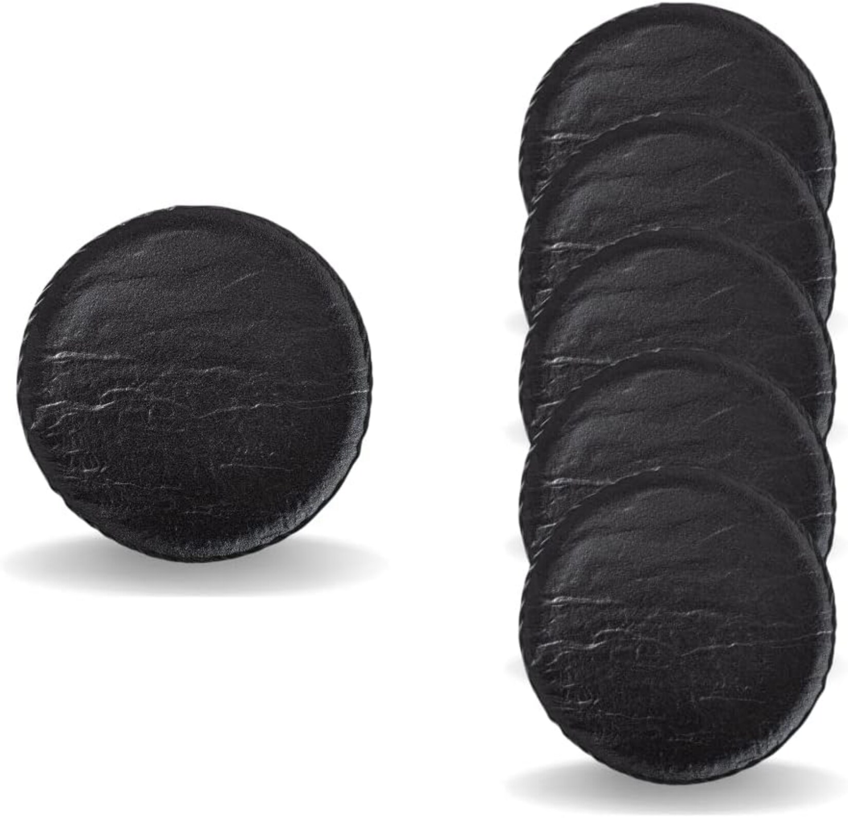 Wilmax Runde Teller 15 cm - 6er Set - Schwarz - Natursteinoptik