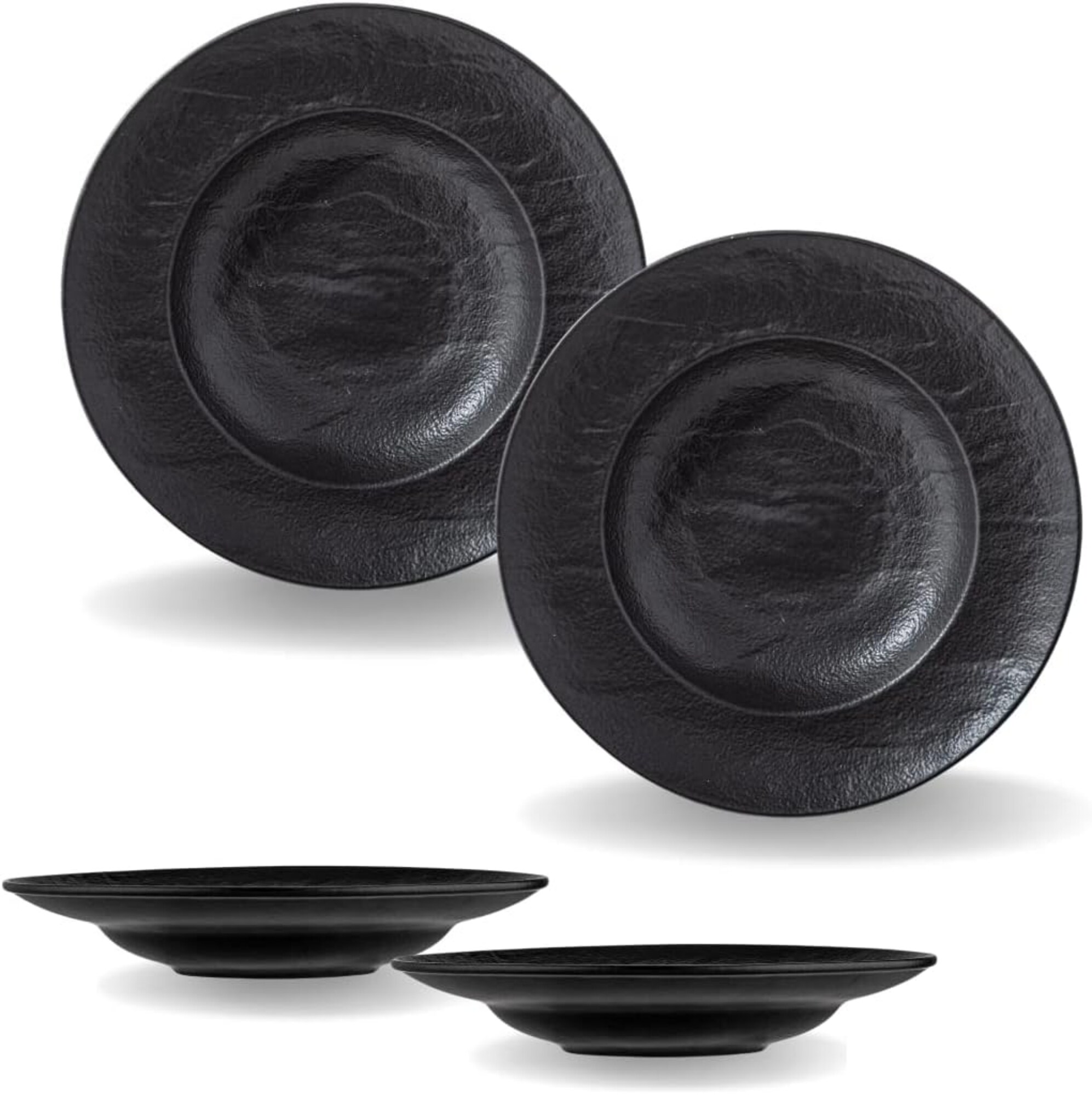 Wilmax Tiefe Teller 25,5 cm - Schwarz - Natursteinoptik - 350 ml - Bild 1