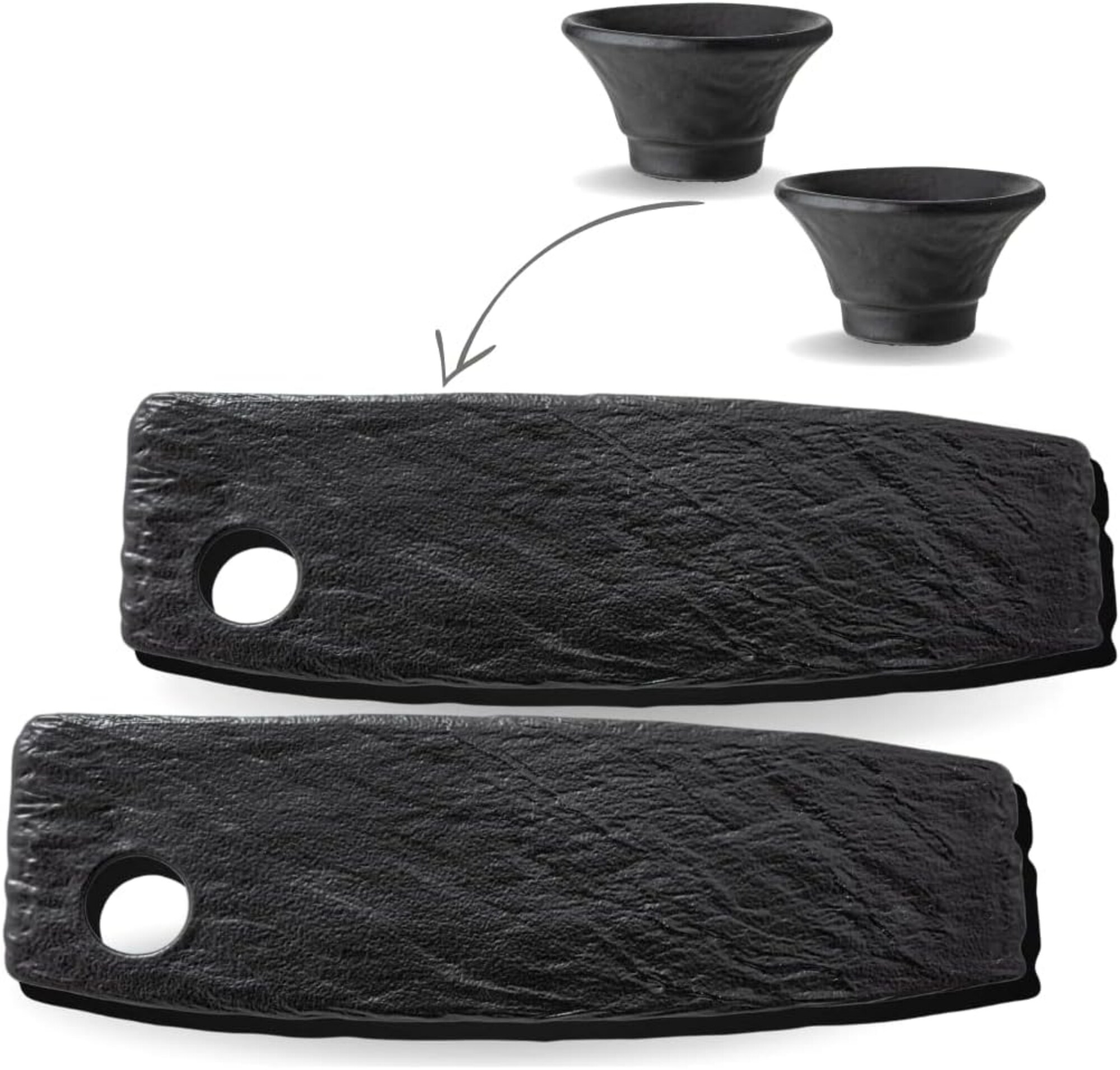 Servierplatte mit So&szlig;ensch&uuml;ssel - 42 cm - Schwarz - Natursteinoptik - 2er Set - Bild 1