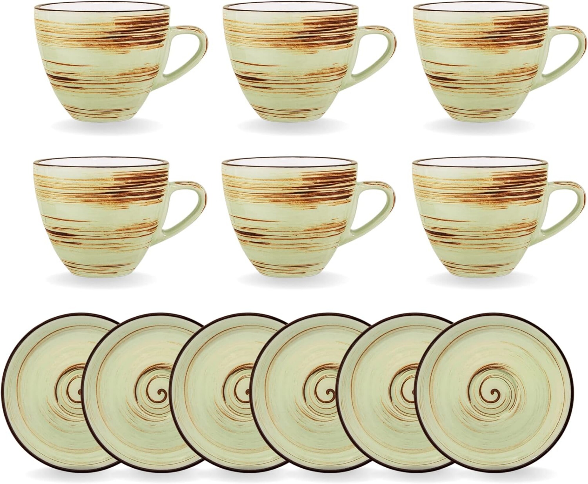 Wilmax SPIRAL Tassen mit Untertassen, 6er-Set, 190 ml, Porzellan, Modern & Elegant - Bild 1