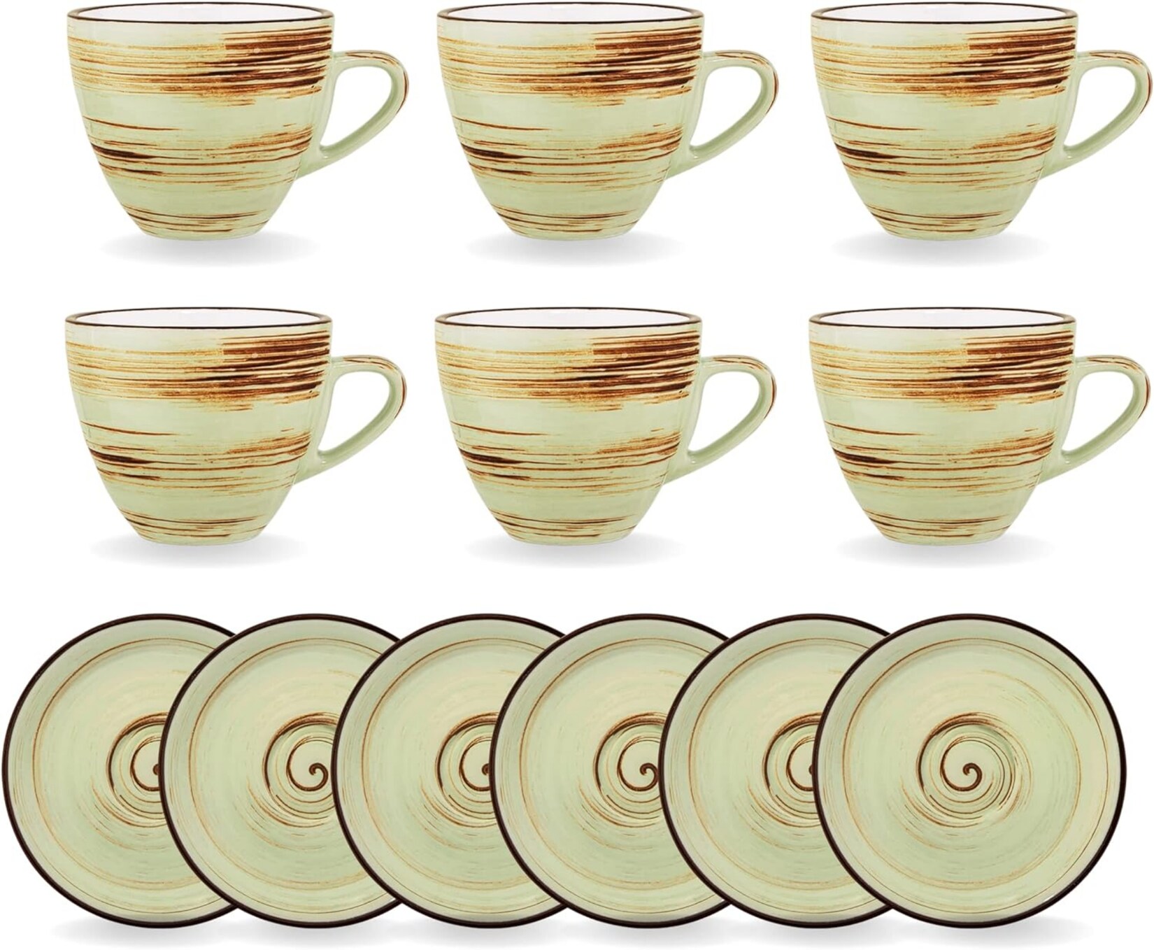 Wilmax SPIRAL Tassen mit Untertassen, 6er-Set, 190 ml, Porzellan, Modern & Elegant | 08682455436294