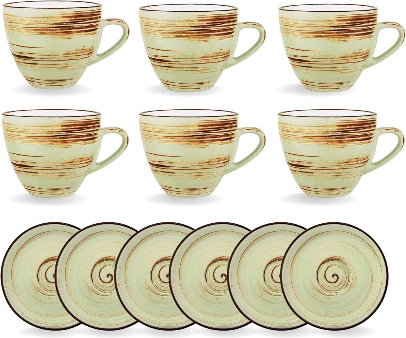 Wilmax SPIRAL Tassen mit Untertassen, 6er-Set, 300 ml, Porzellan, Modern & Elegant | 08682455436300