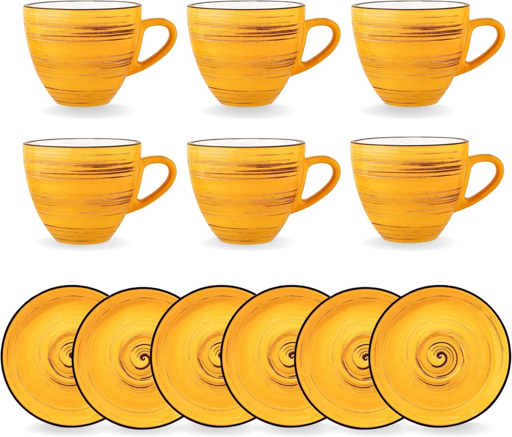 Wilmax SPIRAL Tassen-Set mit Untertassen 110 ml, 6er Set, Porzellan, Modernes Design | 08682455436553