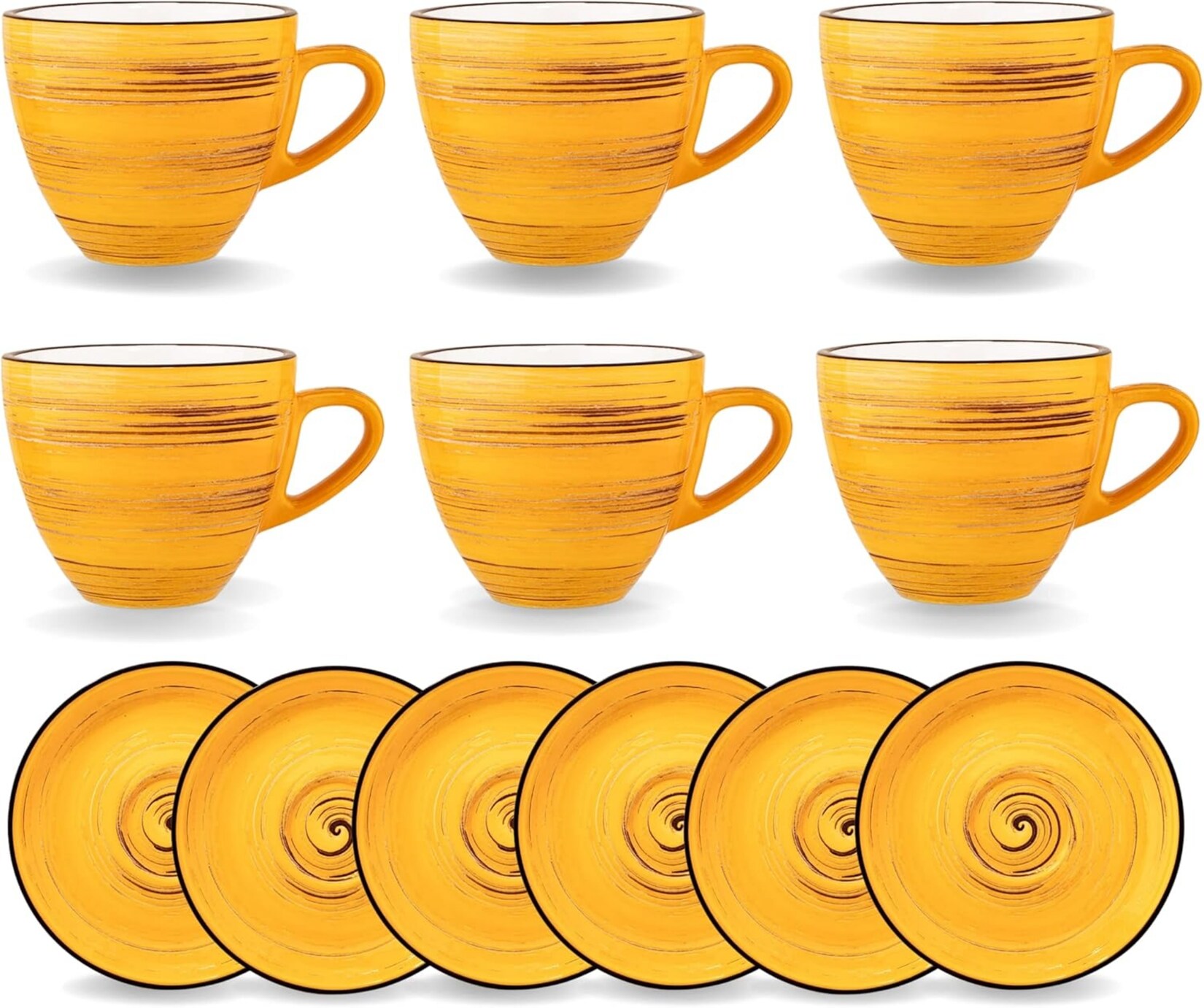 Wilmax SPIRAL Tassen-Set mit Untertassen 300 ml, 6er-Set, Porzellan, Modernes Design | 08682455436577