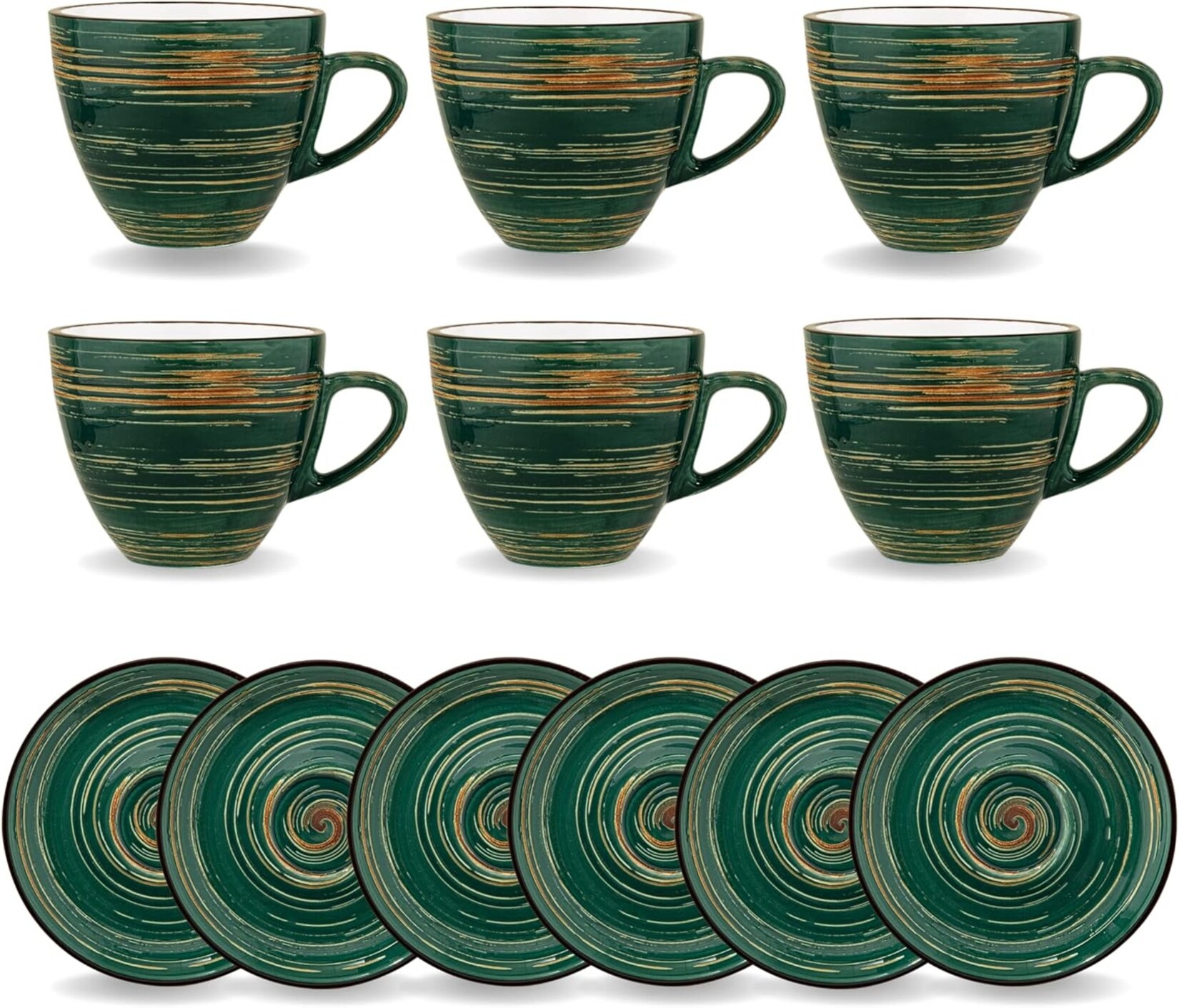 SPIRAL Tassen mit Untertassen 110 ml, 6er-Set, Porzellan, Modernes Design | 08682455436652