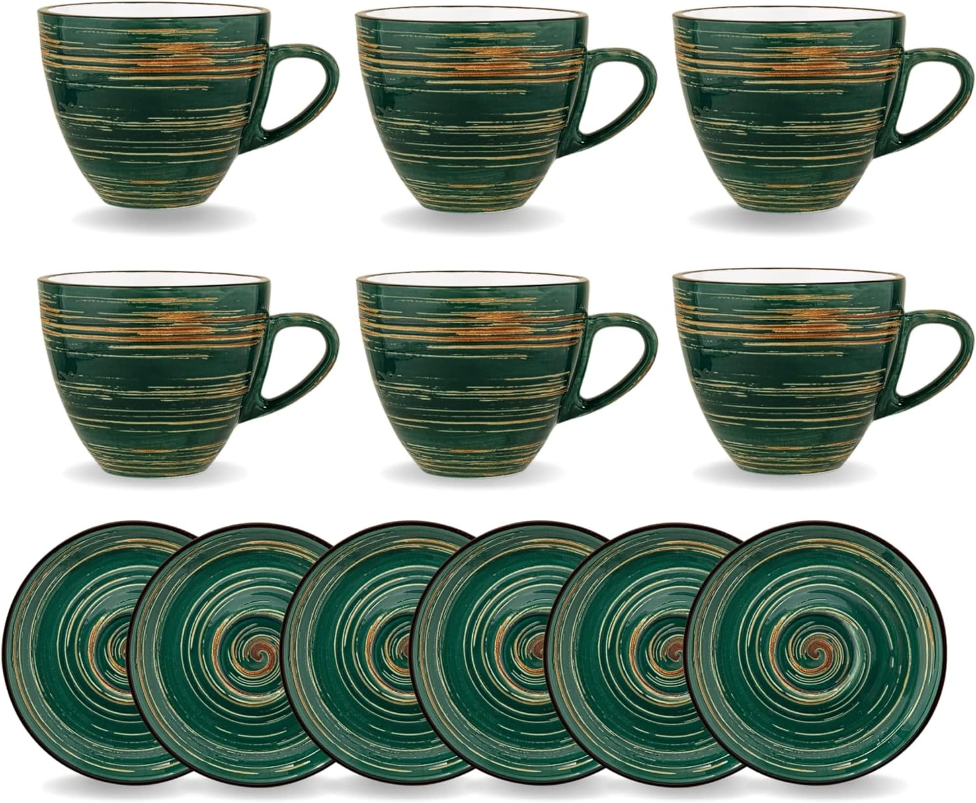 SPIRAL Tassen mit Untertassen 190 ml, 6er-Set, Porzellan, Modernes Design - Bild 1