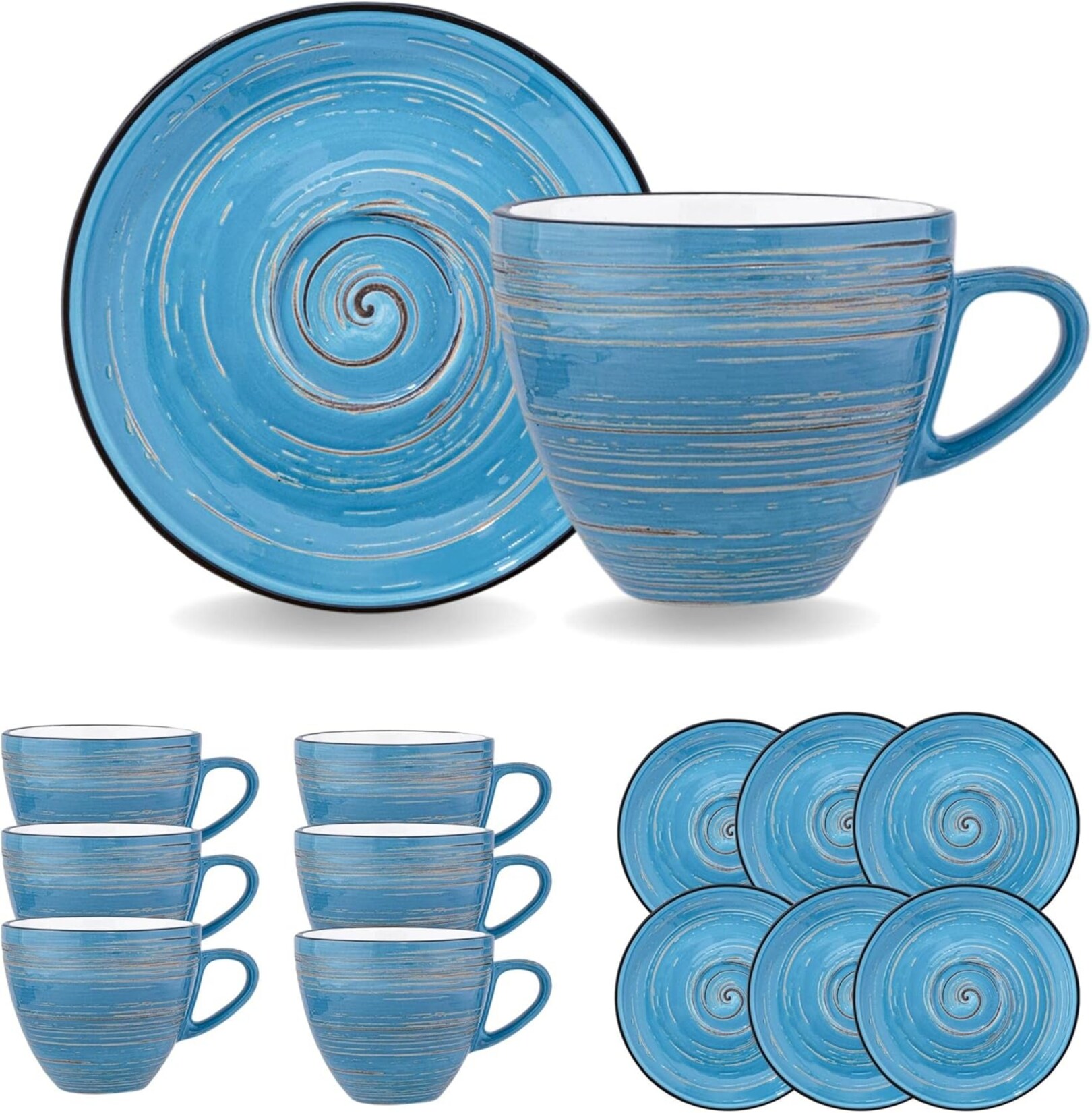 Wilmax SPIRAL Tassen mit Untertassen 6er-Set,  – Elegante Porzellantassen