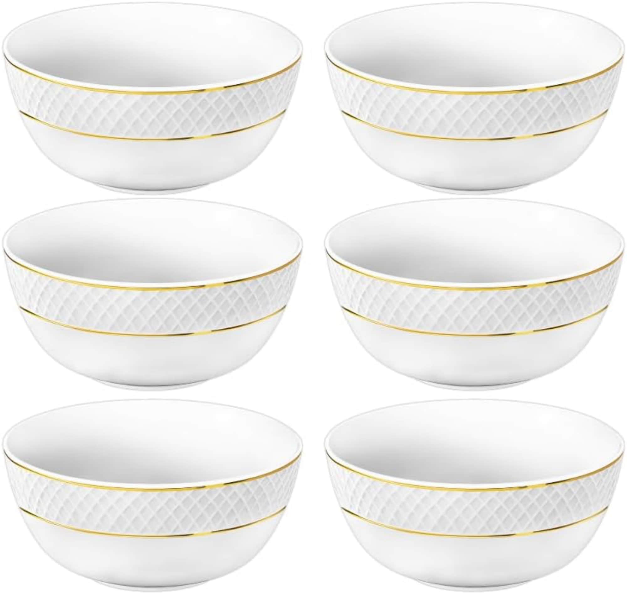 Salatschalen - 6 St&uuml;ck - &Oslash; 12cm - Porzellan - Wei&szlig; - Schale mit Goldmuster - 380 ml - Bild 1